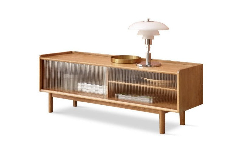 Oak solid wood TV stand sliding door"