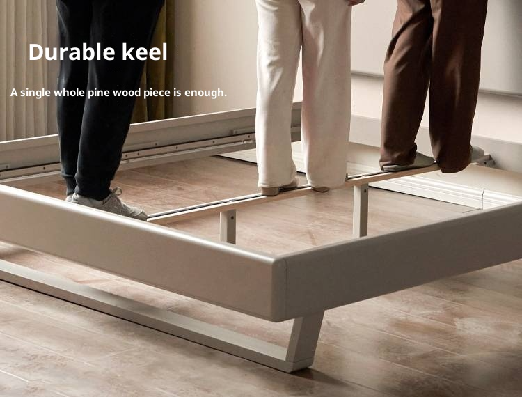 Poplar Solid Wood Floating Bed with Lights, Modern Minimalist