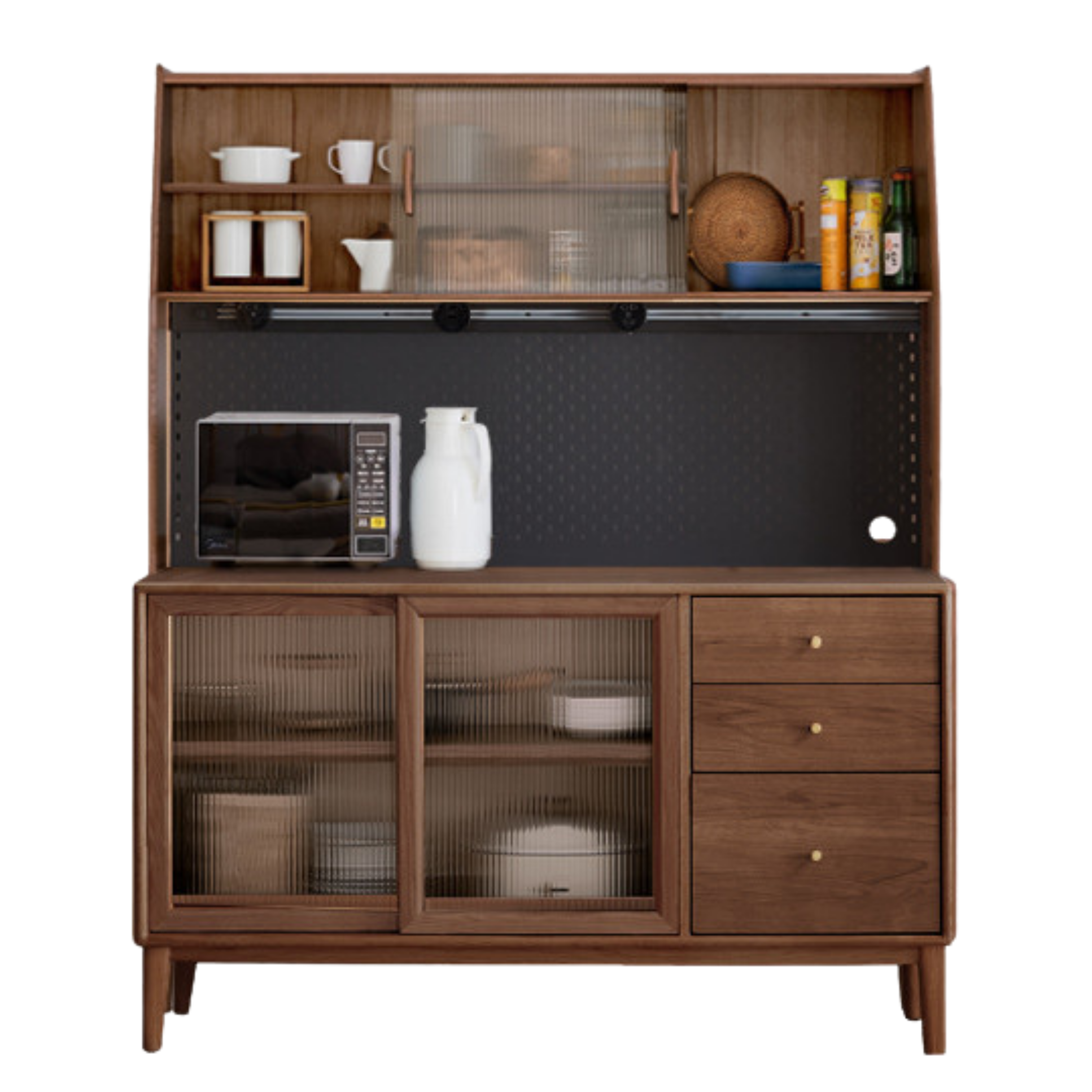 Solid Rubberwood, Oak Solid Wood Sideboard, Buffet Cabinet