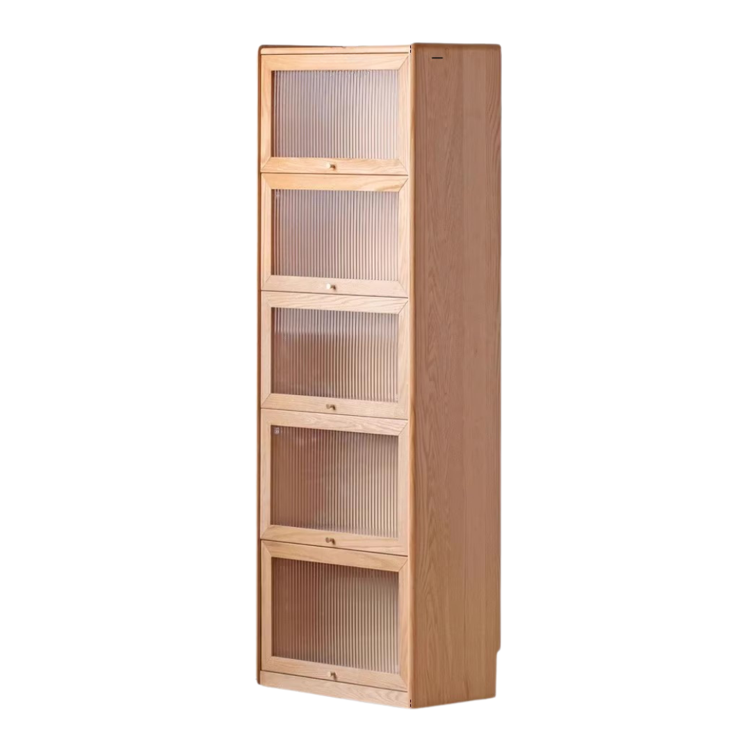 Oak Solid Wood Flip-Up Door Bookcase Combination Cabine
