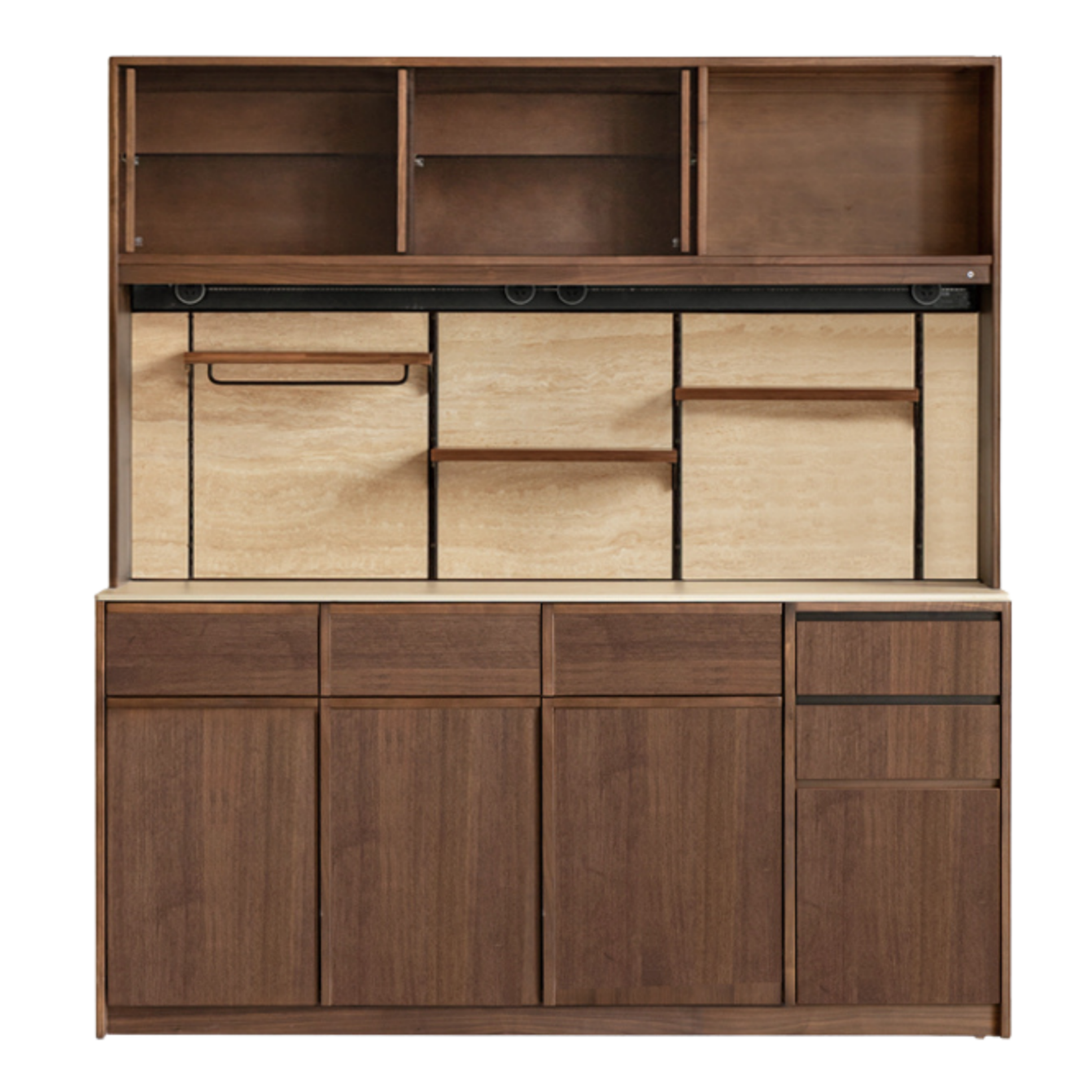 Black Walnut, Sandalwood Solid Wood Dining Cabinet Antique Style Rock Board