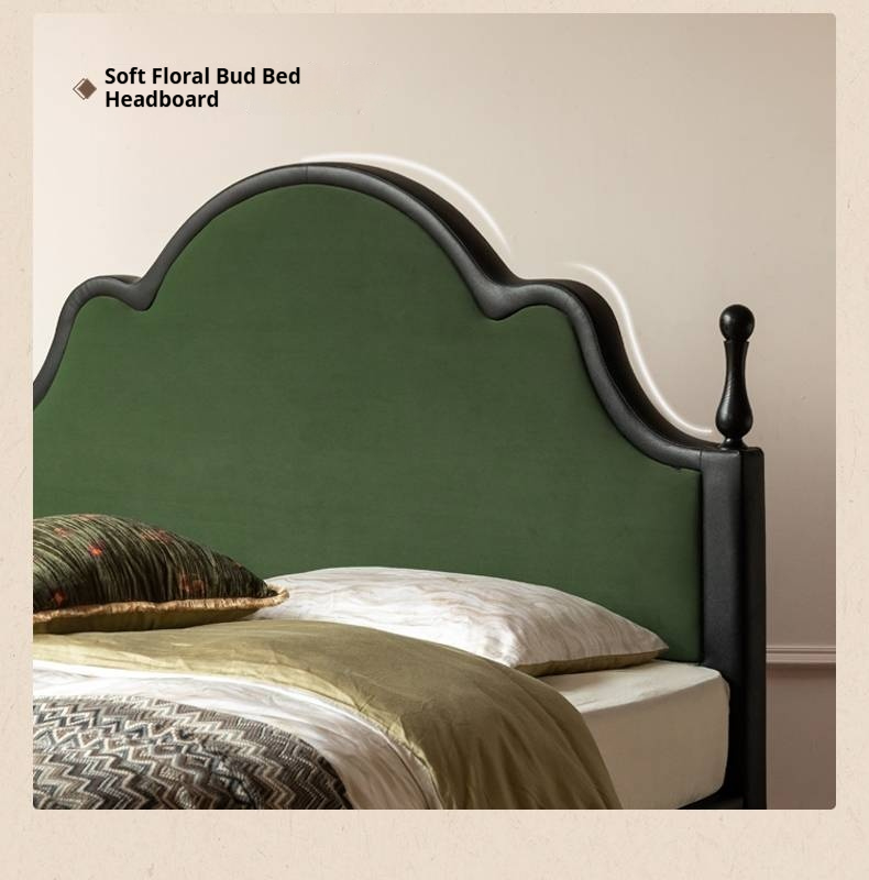 Fabric Soft Velvet Bed French Retro Style