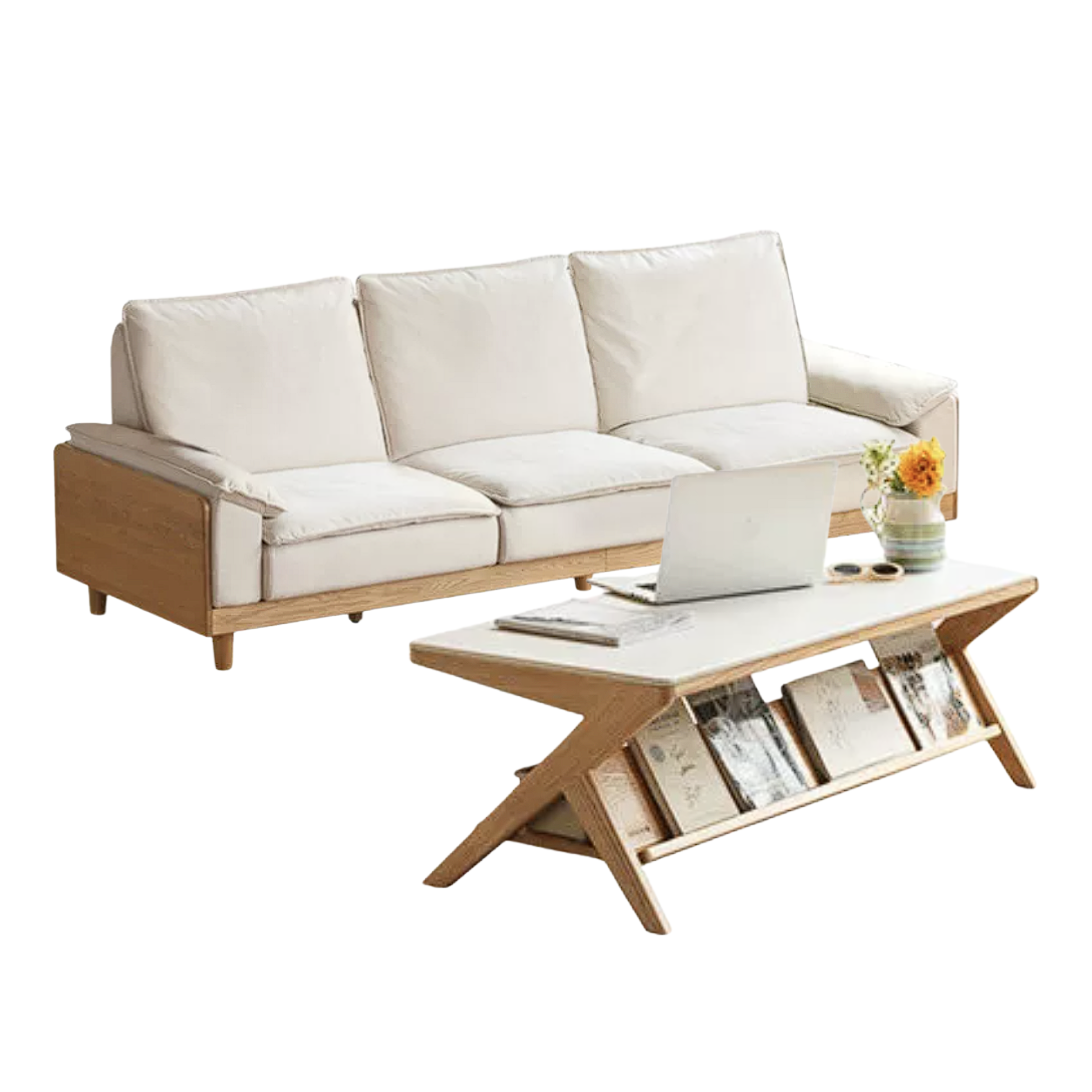Red Oak, White Oak, Ash Solid Wood Linen Track Arm Sofa