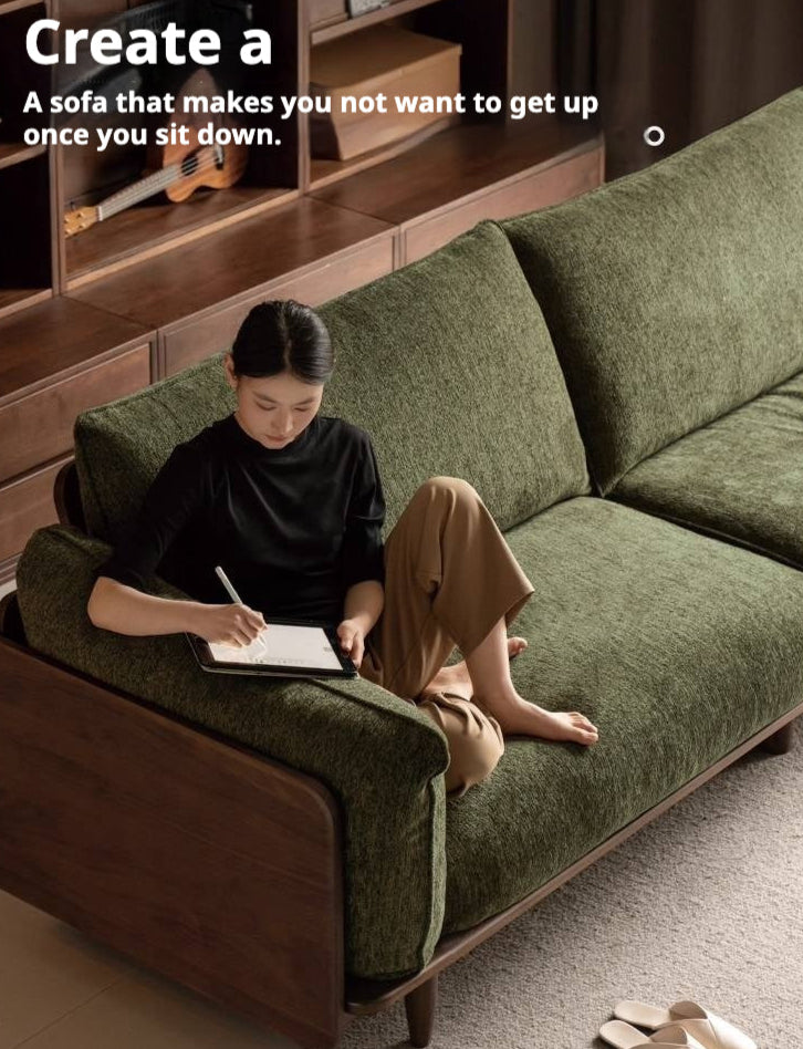 Black Walnut Solid Wood Fabric Sofa