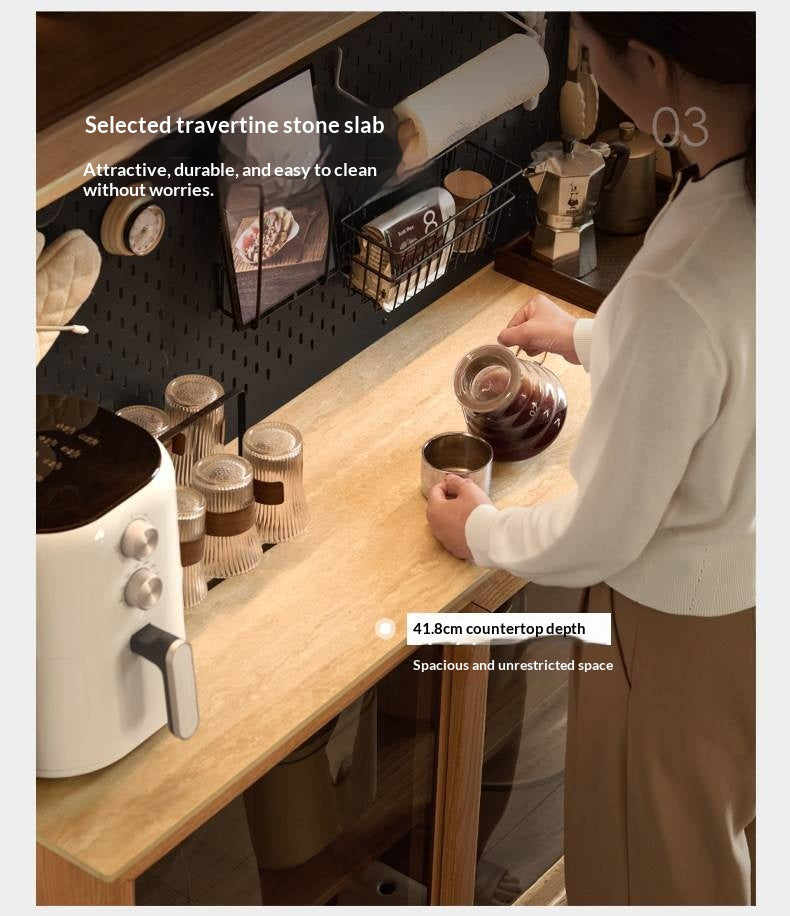 Oak Solid Wood Buffet Cabinet with Slab Surface, Sideboard