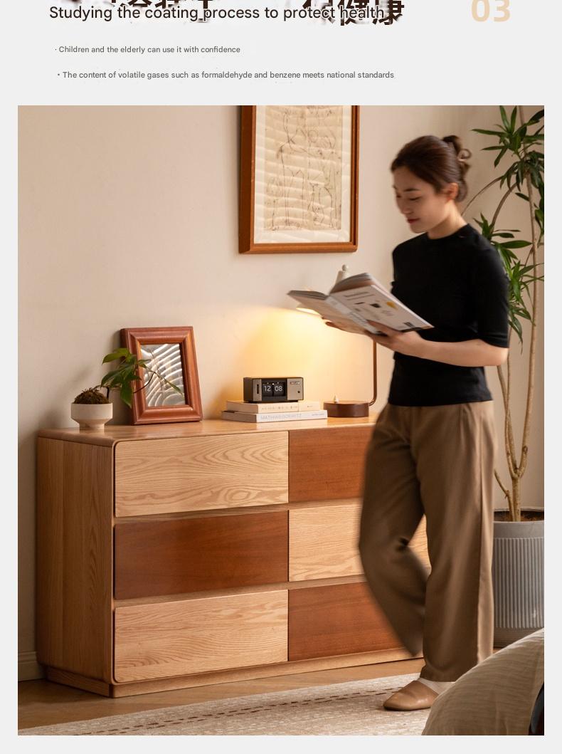 Oak Solid Wood Modern Drawer Cabinet.