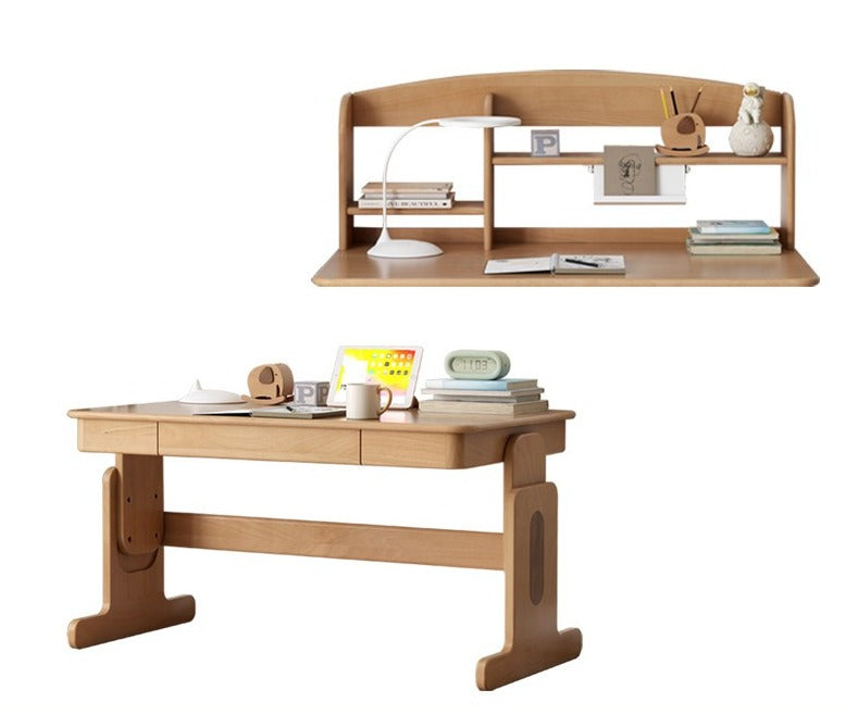 Beech Solid Wood Lifting Desk Bookshelf Combination