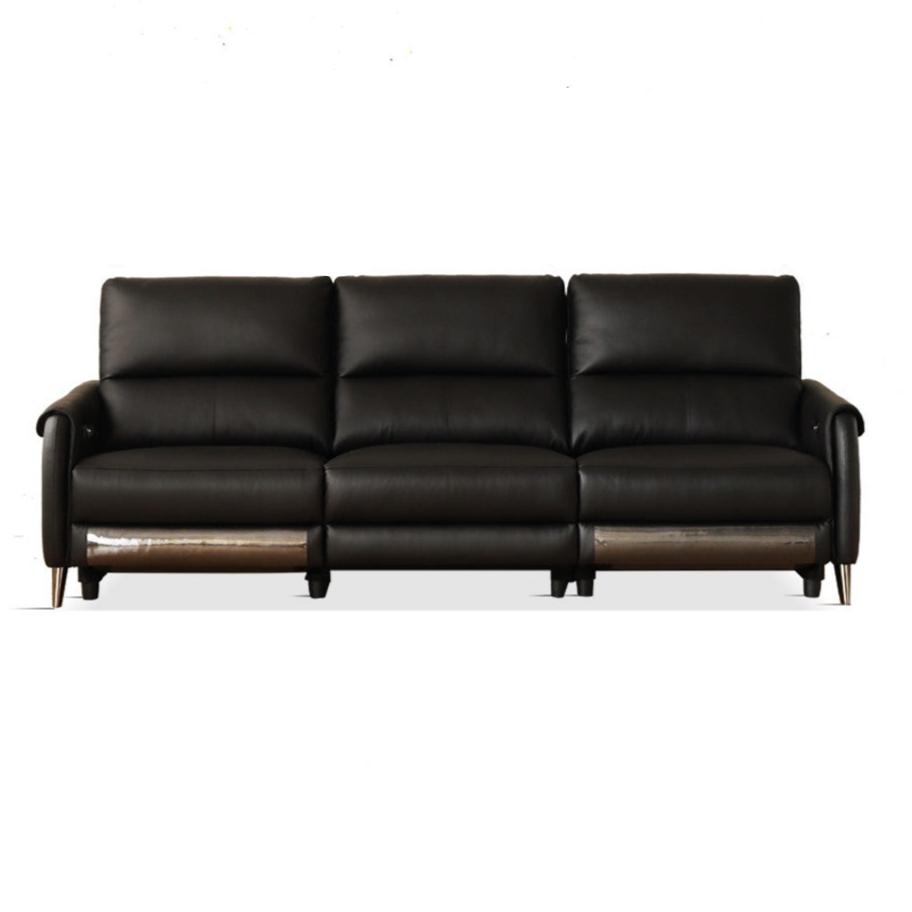 Leather Top Layer Yellow Cowhide Black Multifunctional Electric Sofa,