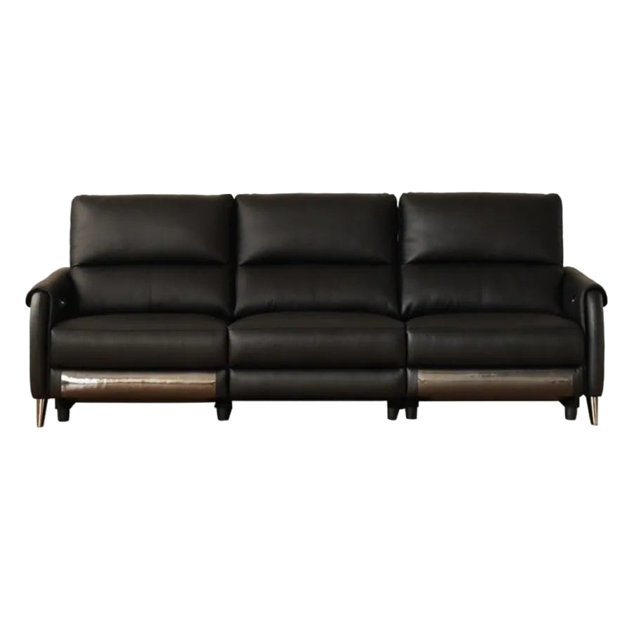 Genuine leather zero-wall electric recliner sofa with high backrest, deep cushioned seats