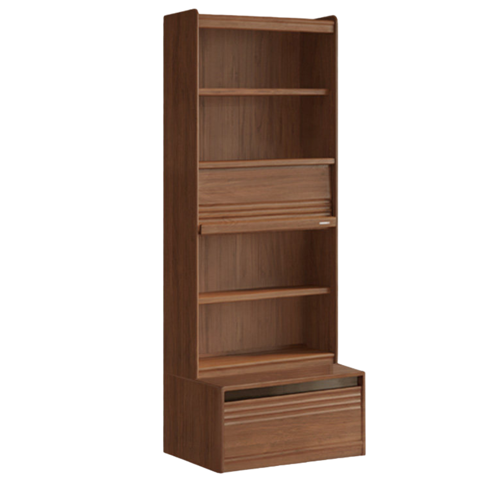 Black Walnut Solid Wood Integrated Wall Bookcase with Floor Display