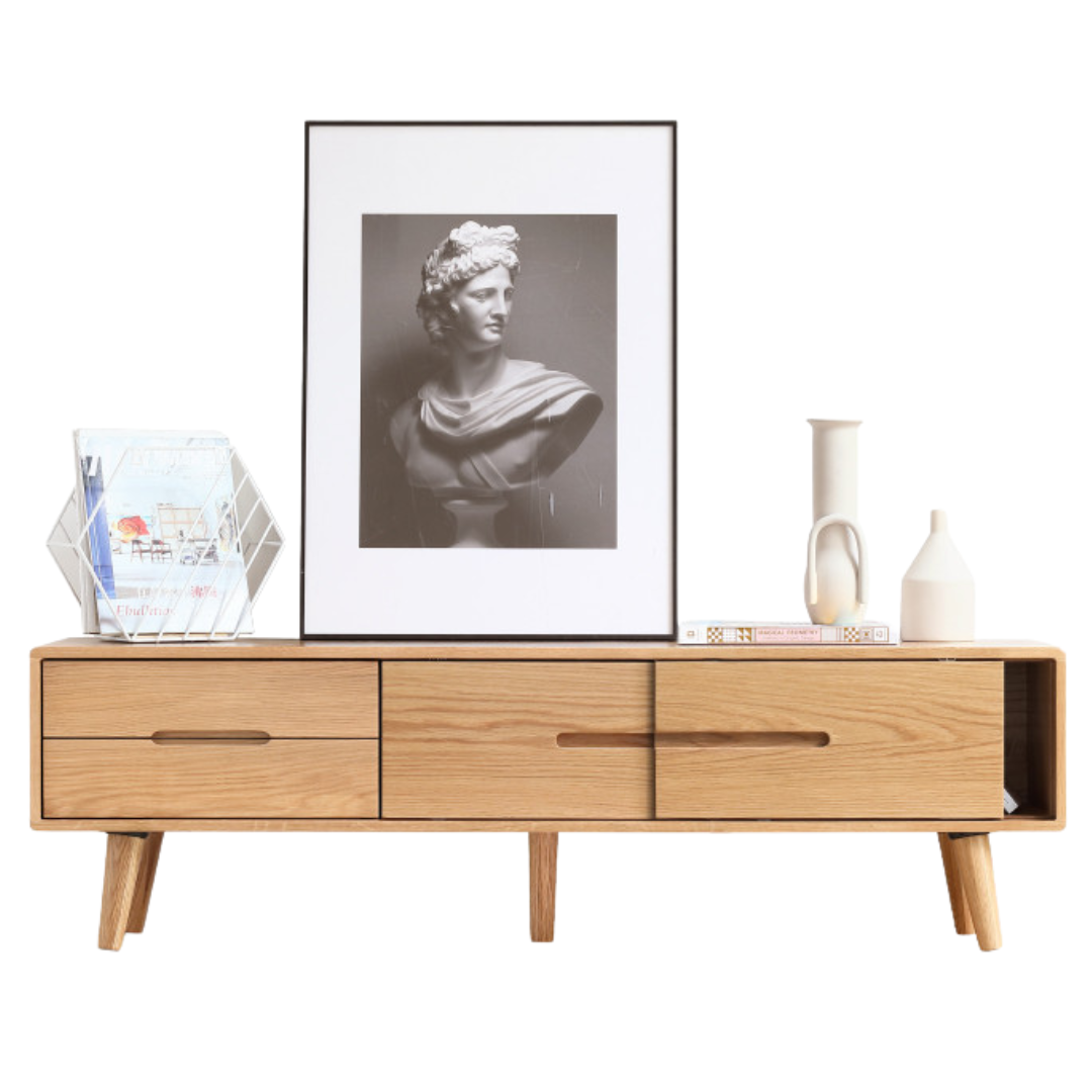 Oak Solid Wood TV Stand Sliding Doors: