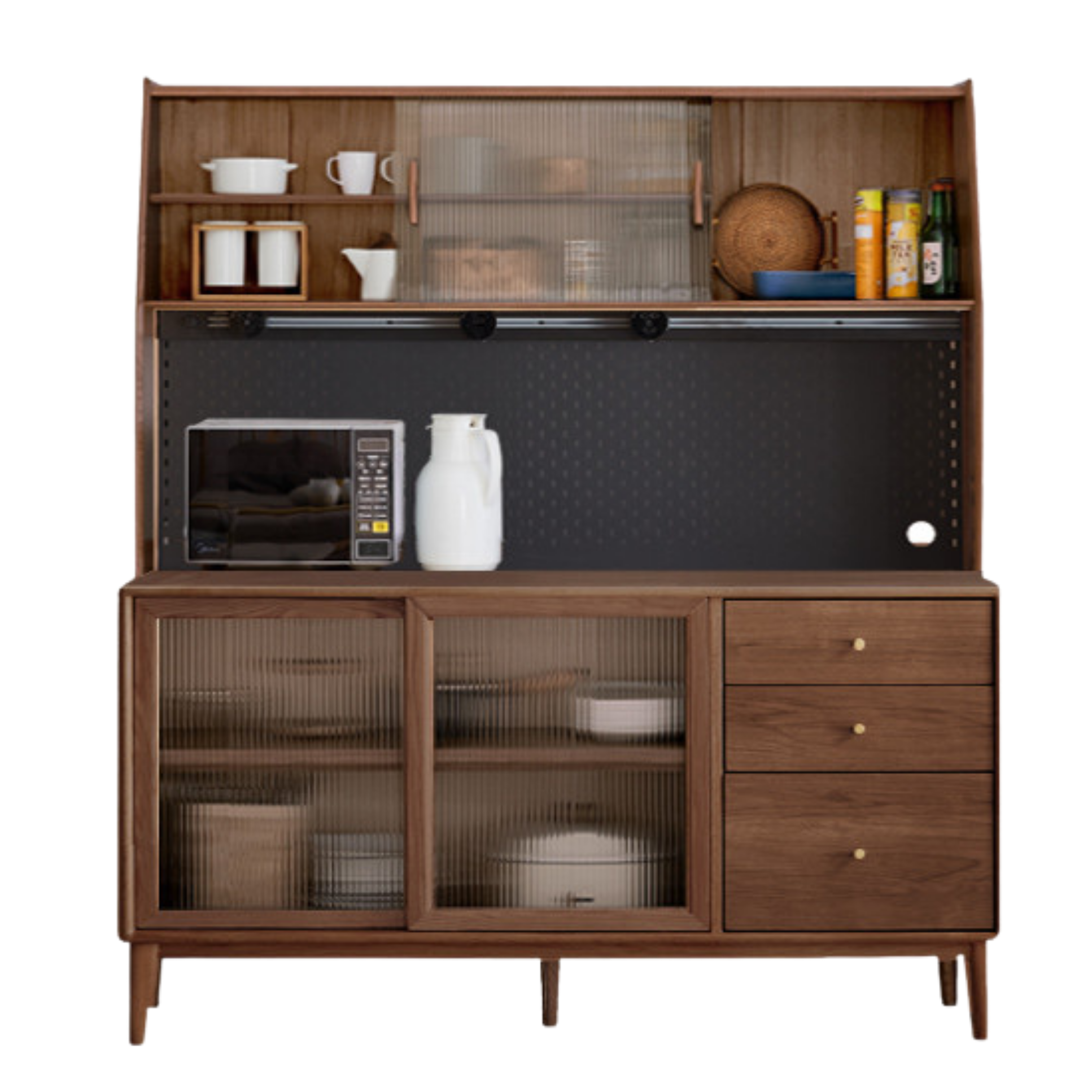 Solid Rubberwood, Oak Solid Wood Sideboard, Buffet Cabinet