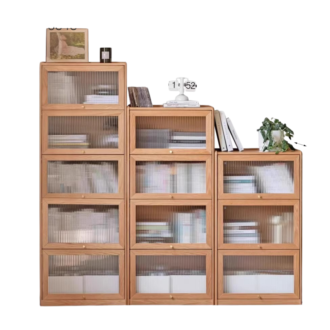 Oak Solid Wood Flip-Up Door Bookcase Combination Cabine