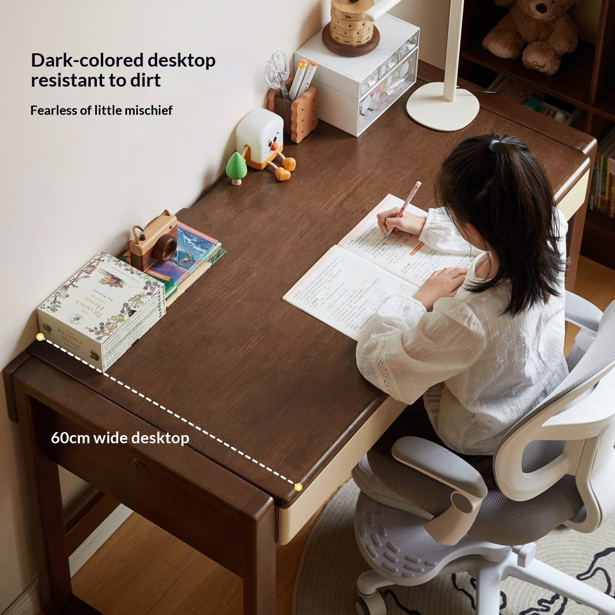 Solid Rubberwood Children's Desk With Bookshelf