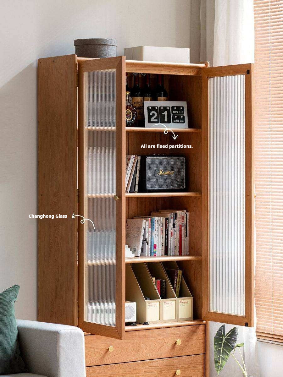 Cherry Solid Wood Bookcase Nordic Modern Cabinet Office Bookshelf