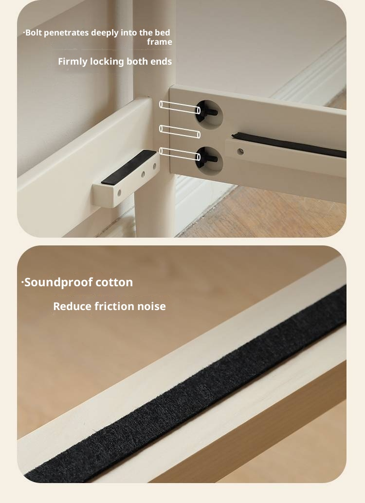 Rubberwood Solid Wood Bed, French Cream Style