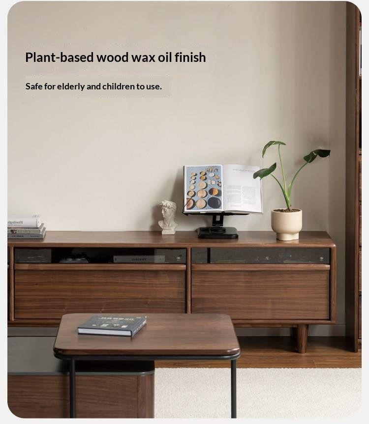 Black Walnut Solid Wood Modern TV Cabinet Locker Integrated.