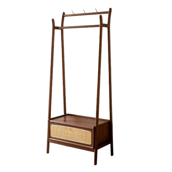 Oak Solid Wood Rattan Hanger Multi-Functional Coat Rack