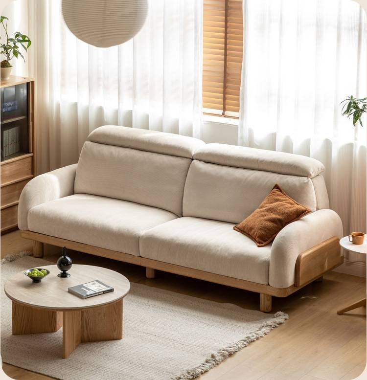 Oak Solid Wood Modern Casual High-Back White Fabric sofa