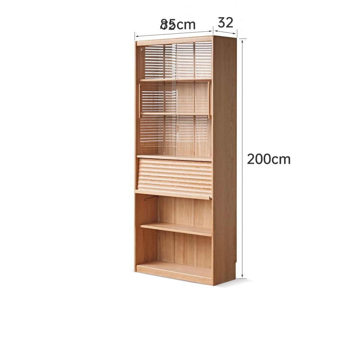 Oak, Beech Solid Wood Bookcase With Glass Door Floor-Standing Bookshelf Multi-Layer Storage Rack Free Combination Display Cabinet