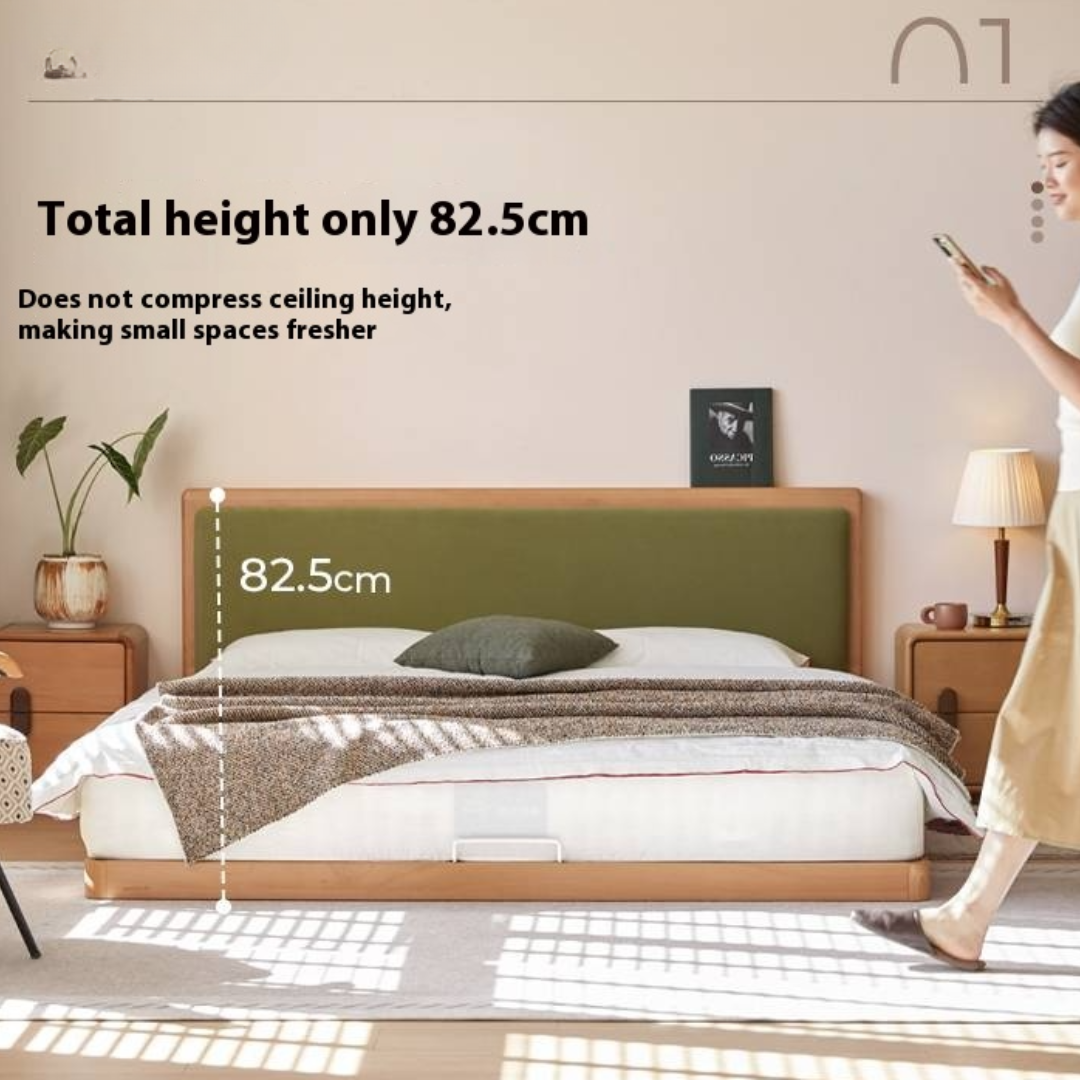 Beech Solid Wood Bed – Platform Bed with Soft Upholstery