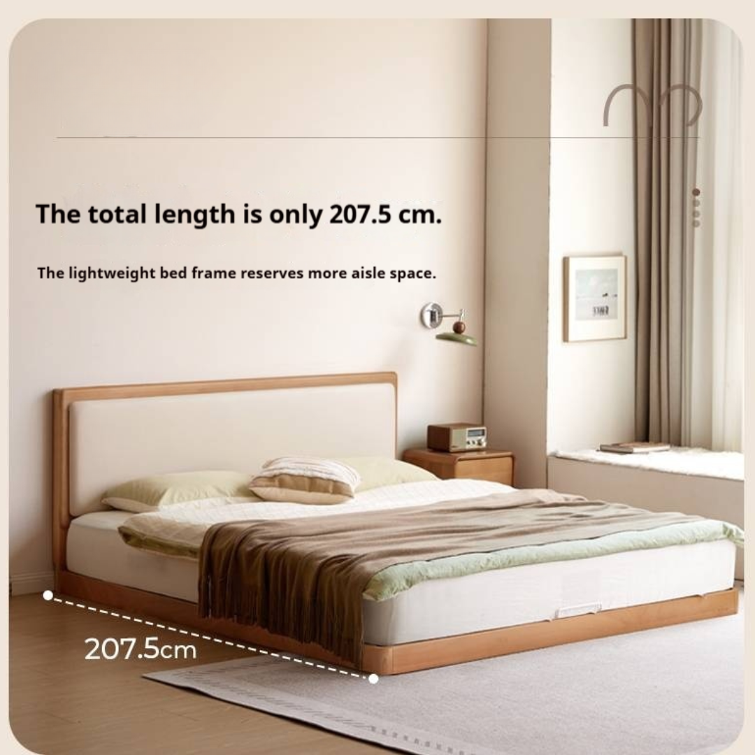 Beech Solid Wood Bed – Platform Bed with Soft Upholstery