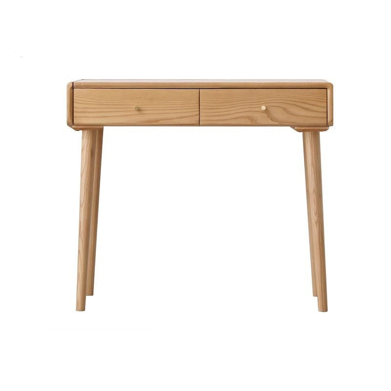 Ash Solid Wood Vanity Table with Mirror Shelf & Flip Cover.