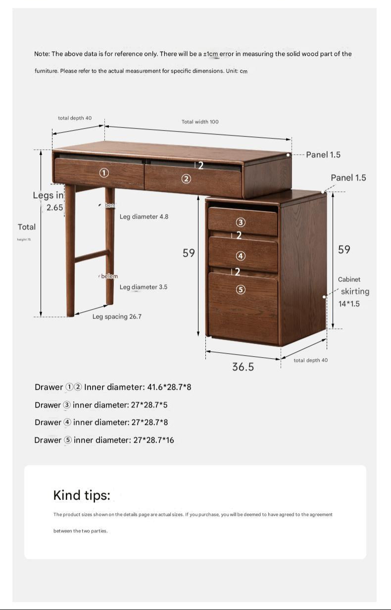Oak Solid Wood Retractable Modern Dressing Table.