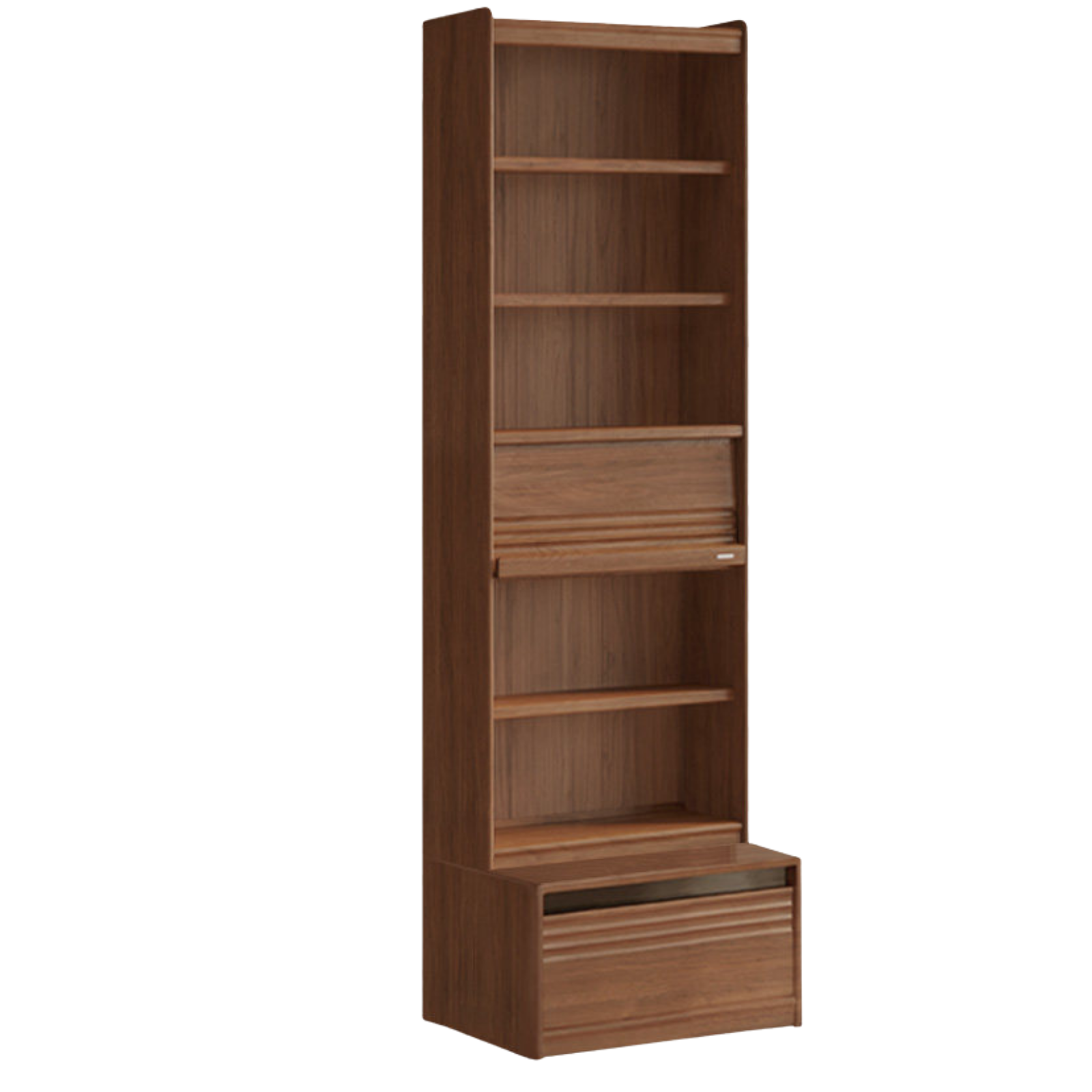 Black Walnut Solid Wood Integrated Wall Bookcase with Floor Display