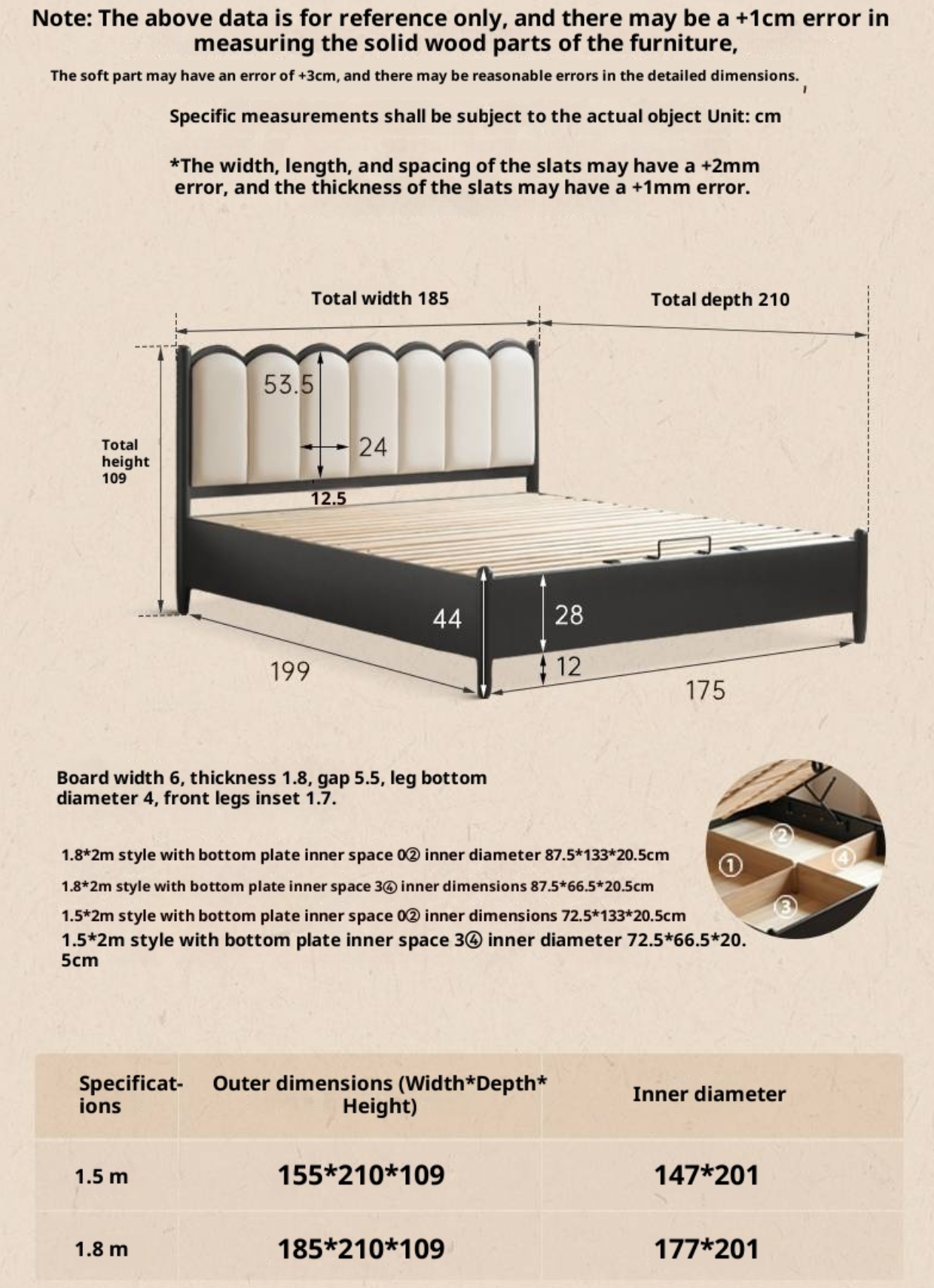 Rubberwood Solid Wood Upholstered Storage Box Bed, French Retro Style