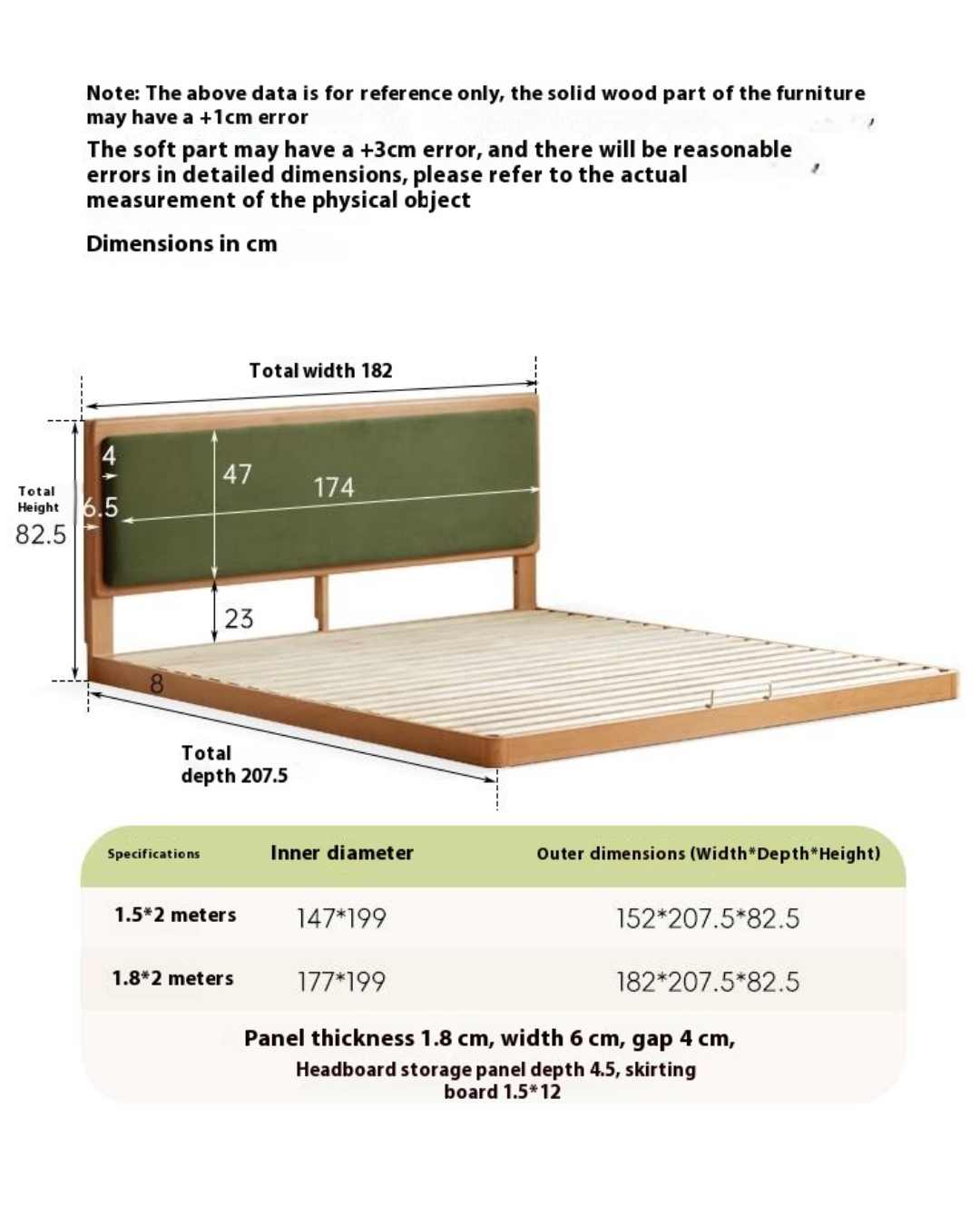 Beech Solid Wood Bed – Platform Bed with Soft Upholstery