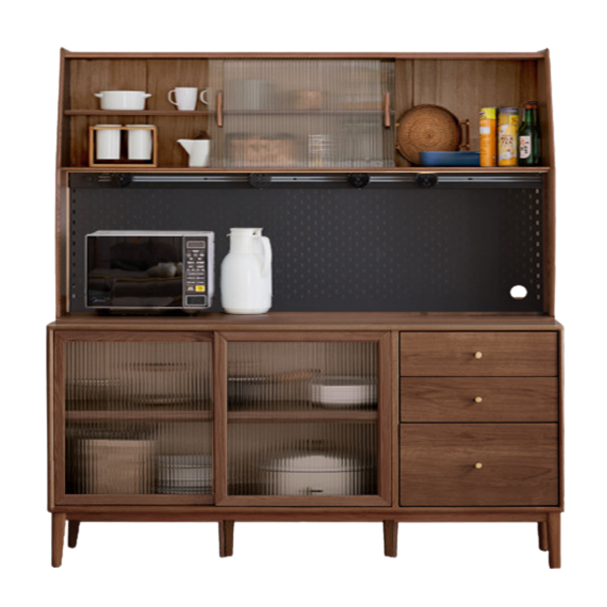 Solid Rubberwood, Oak Solid Wood Sideboard, Buffet Cabinet