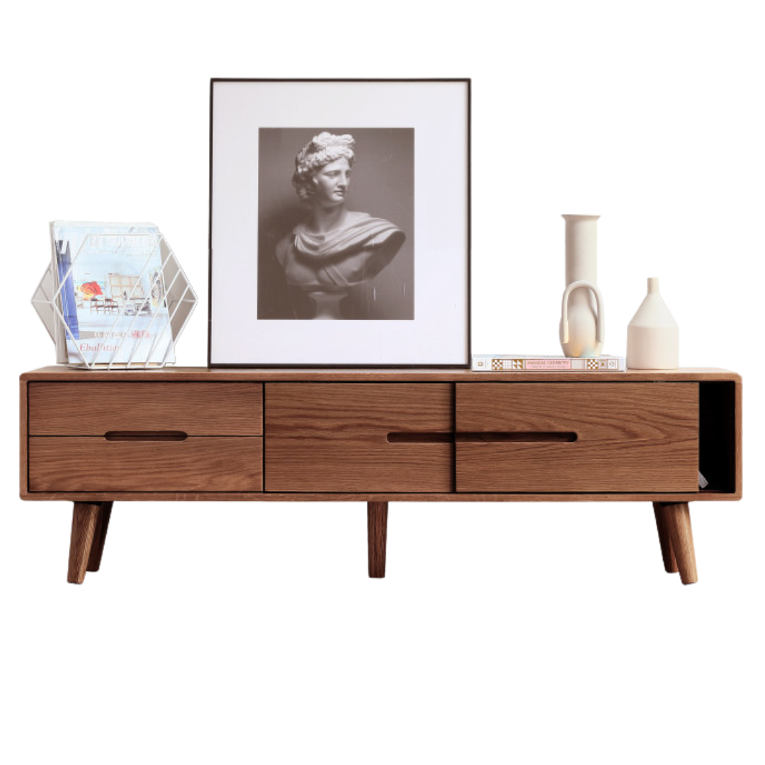 Oak Solid Wood TV Stand Sliding Doors: