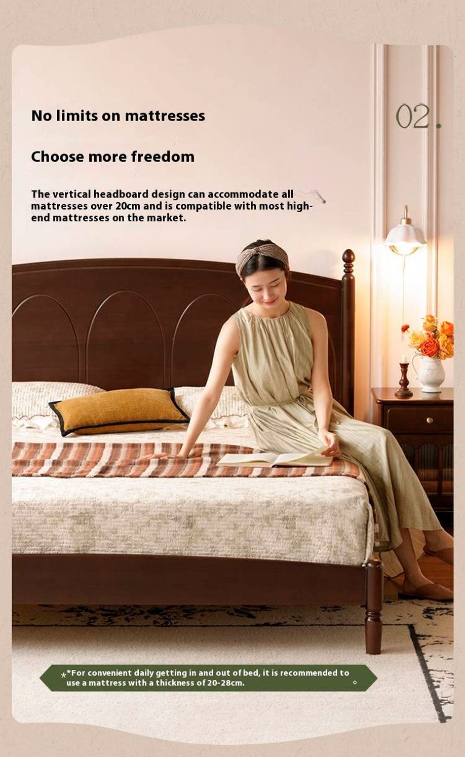 Poplar Solid Wood French Retro Bed