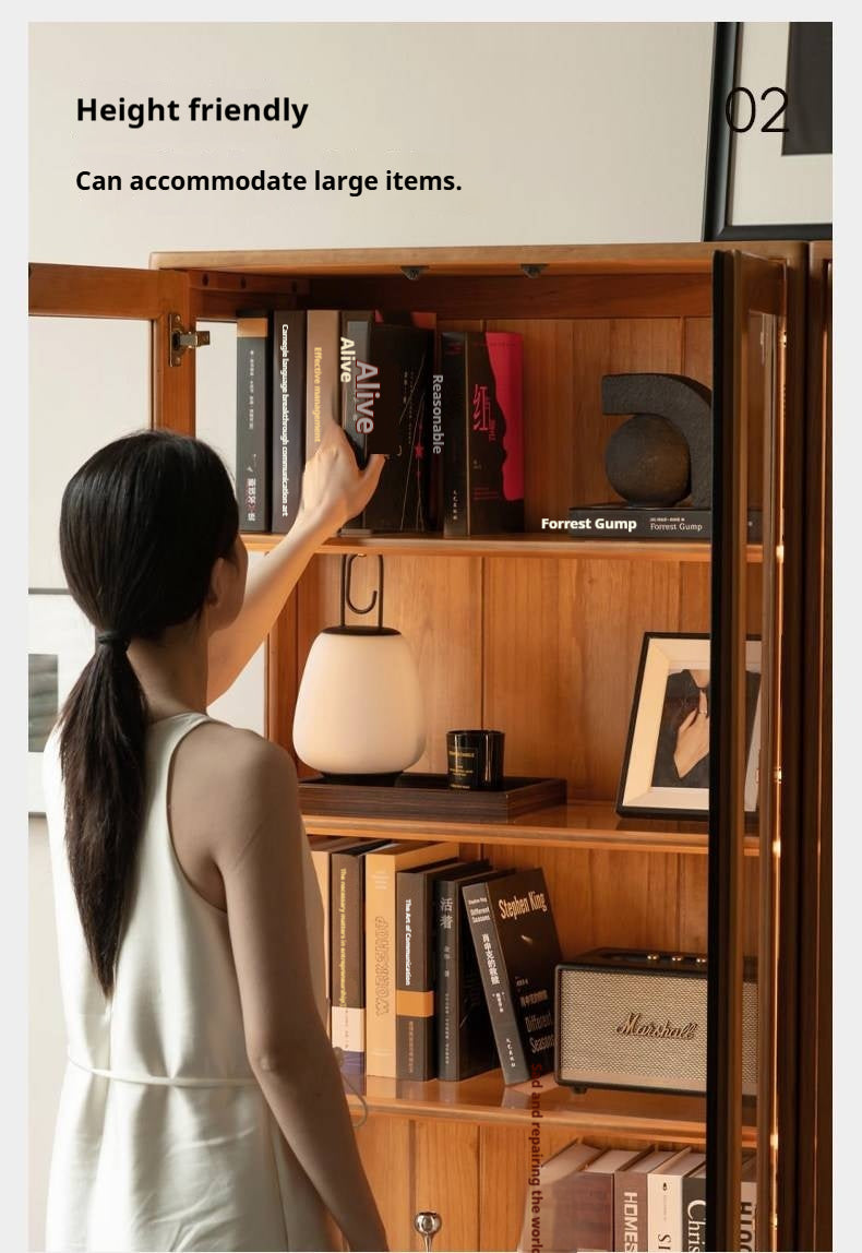 Cherry Solid Wood Bookcase with Glass Display Cabinets