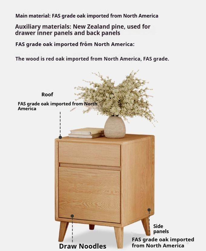Oak Solid Wood Nordic Style Nightstand.