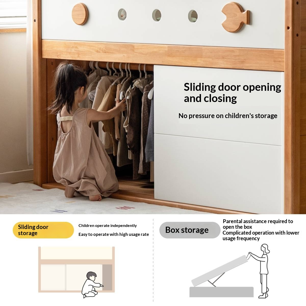 Rubberwood Children's Solid Wood Multifunctional Storage Loft Bed