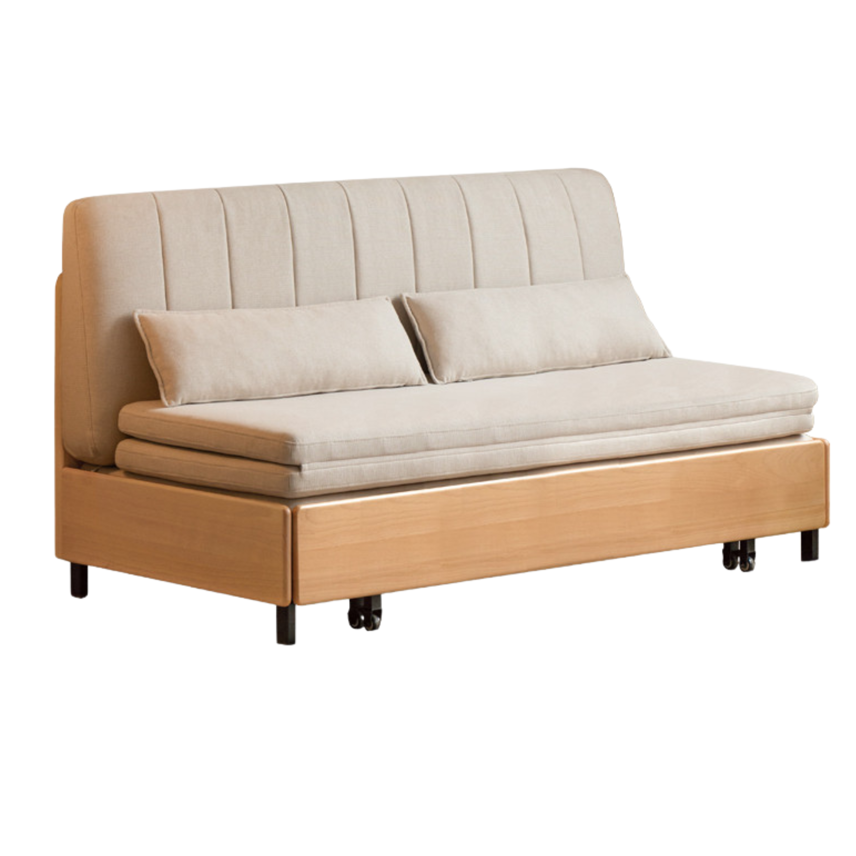 Beech Solid Wood Retractable Fabric Sofa Bed.