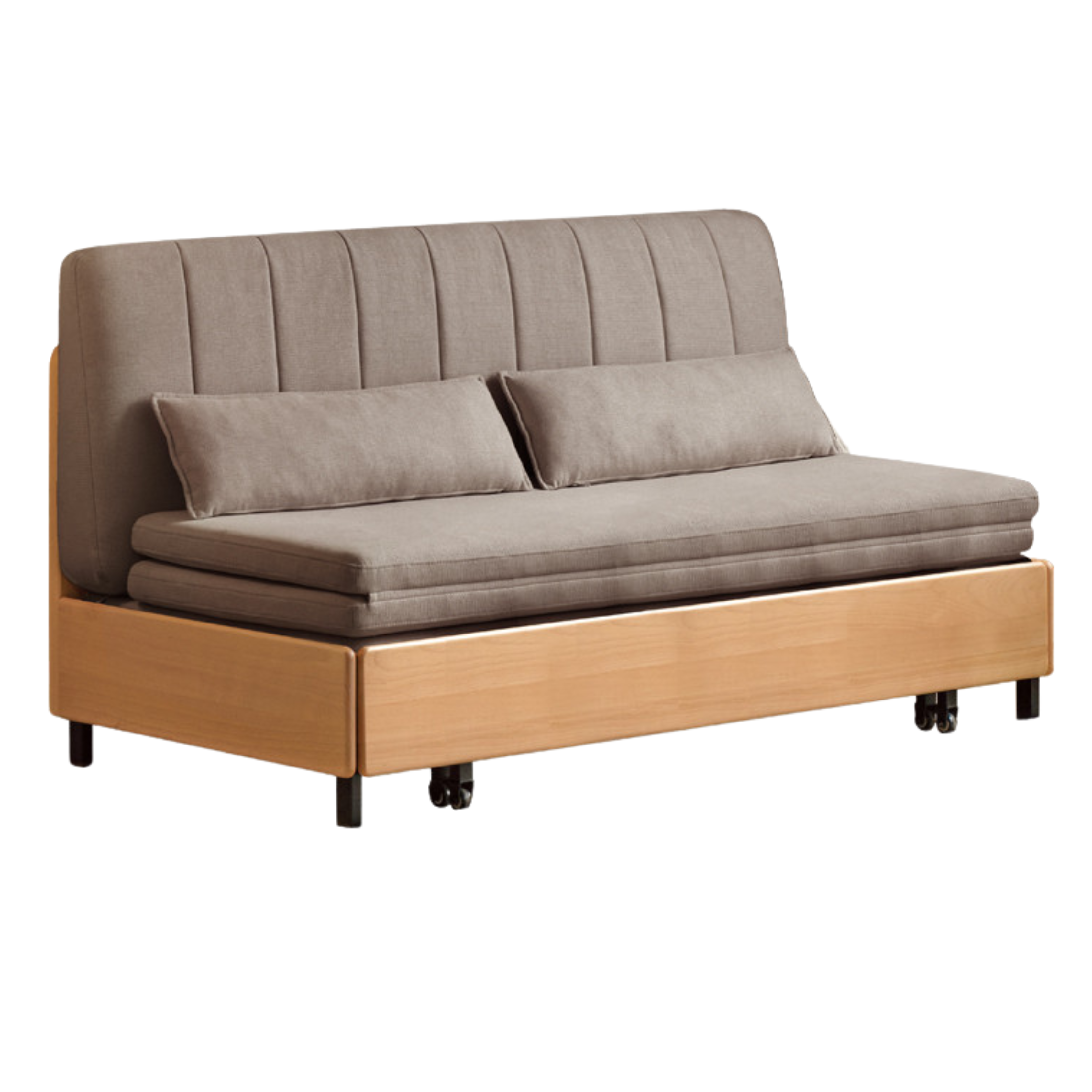 Beech Solid Wood Retractable Fabric Sofa Bed.