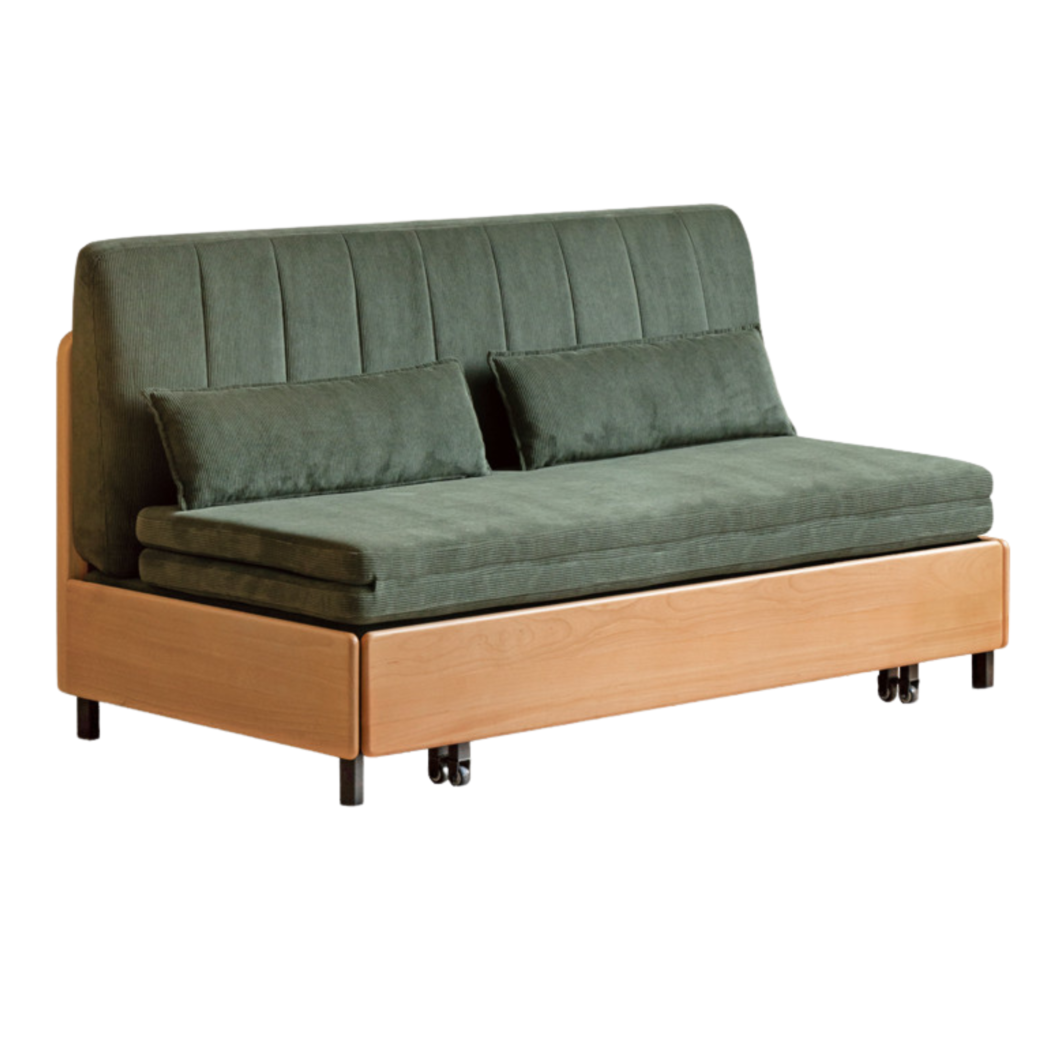 Beech Solid Wood Retractable Fabric Sofa Bed.