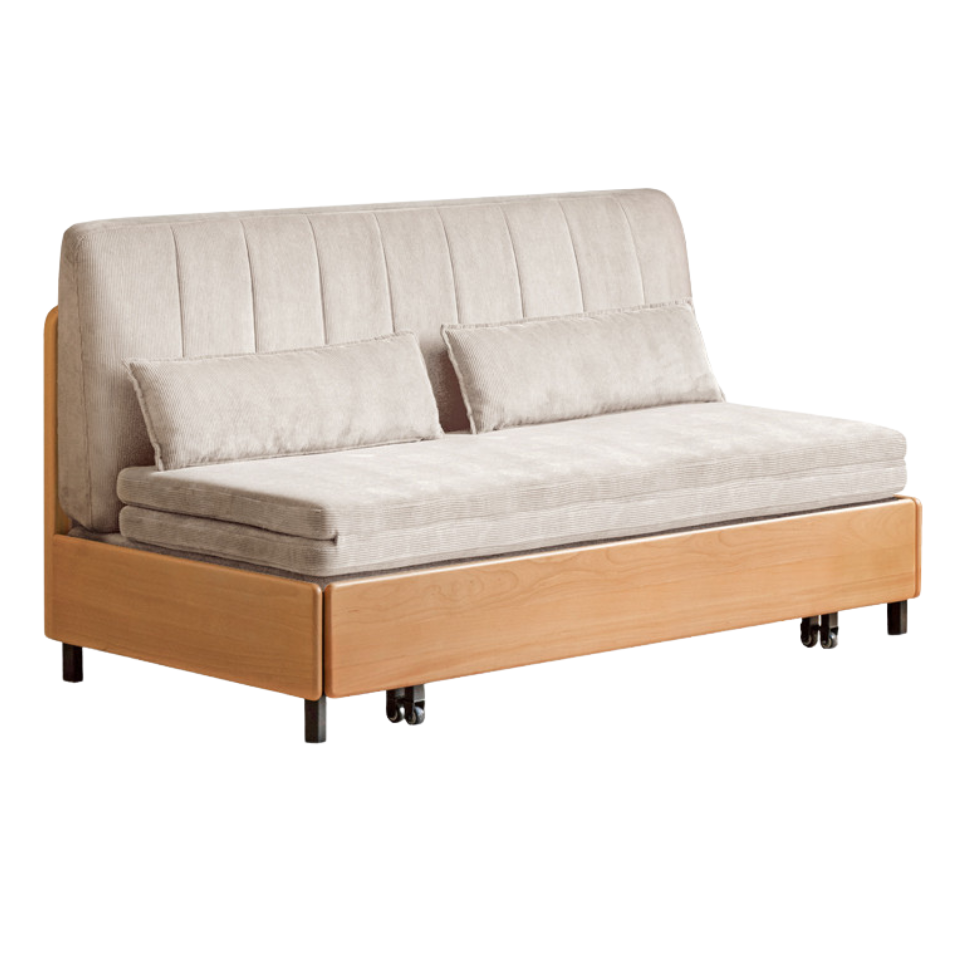 Beech Solid Wood Retractable Fabric Sofa Bed.