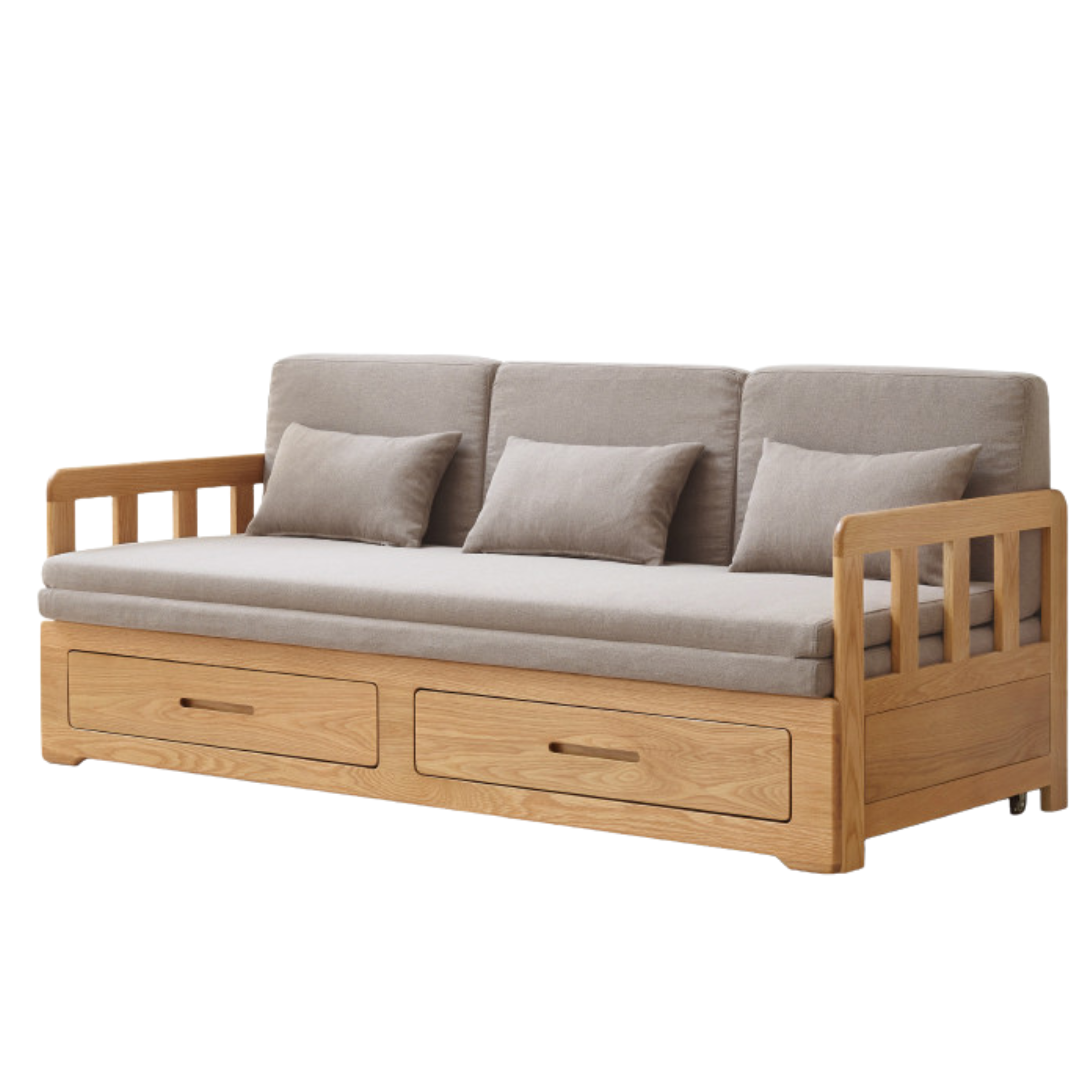 Oak Solid Wood Sofa Bed Folding Retractable Storage.