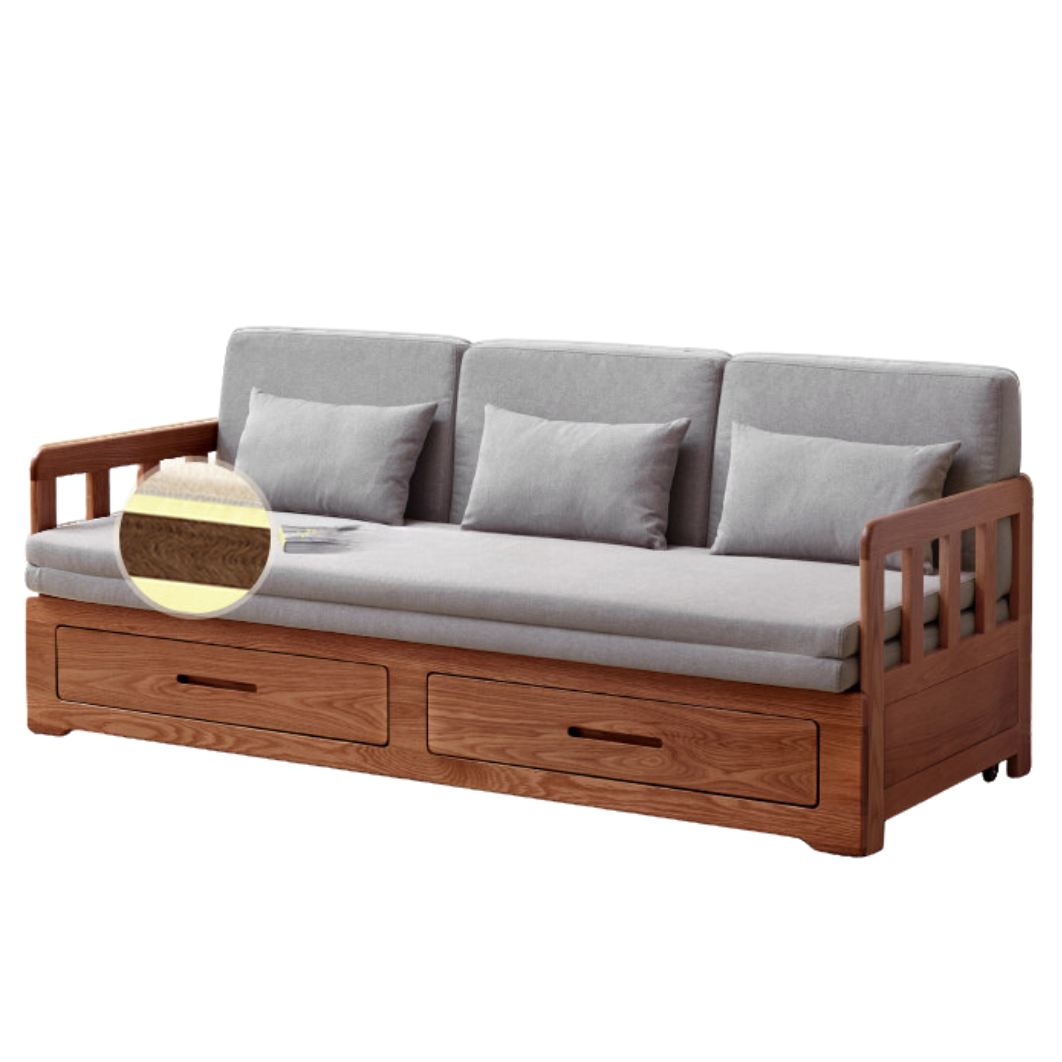 Oak Solid Wood Sofa Bed Folding Retractable Storage.
