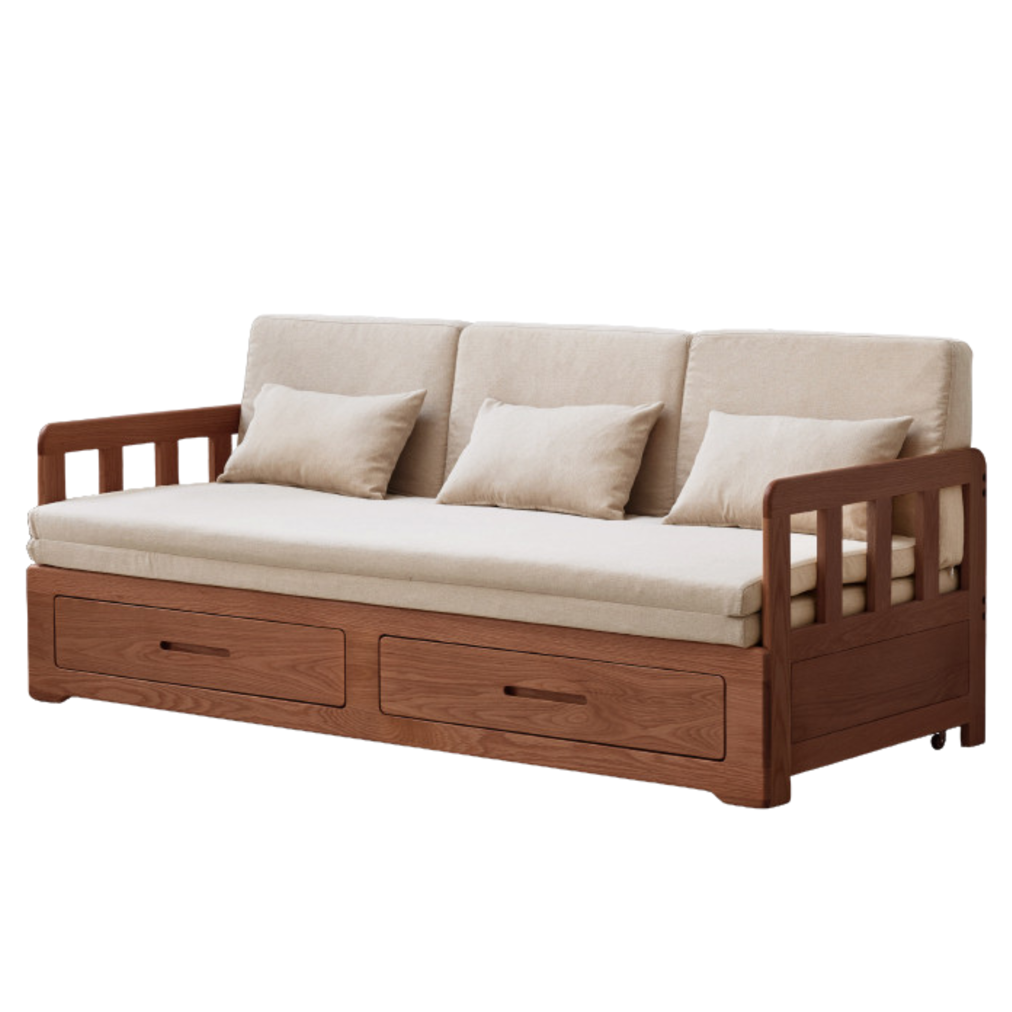 Oak Solid Wood Sofa Bed Folding Retractable Storage.