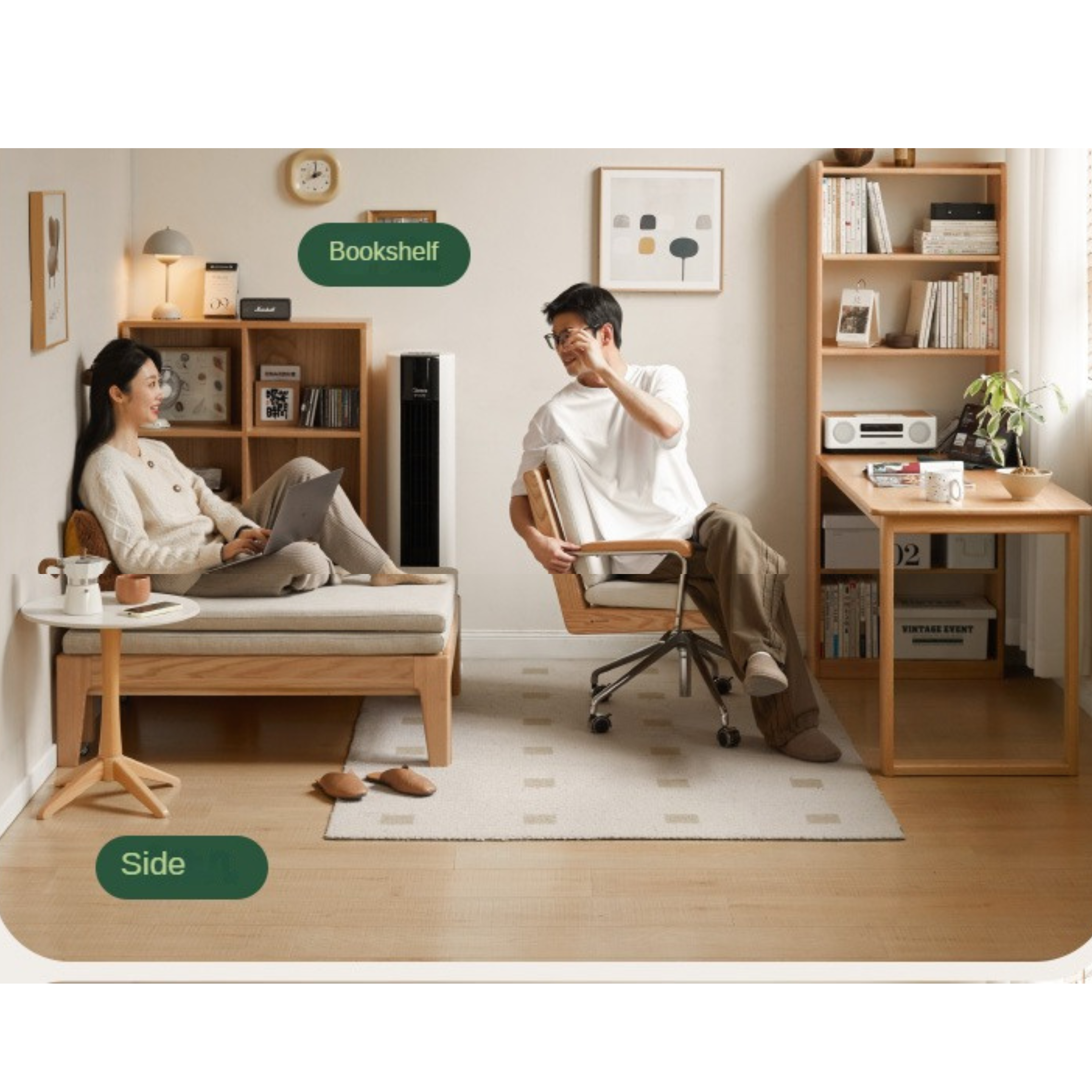Oak, Beech, Solid Rubberwood Folding Sofa Bed, Retractable Sofa.