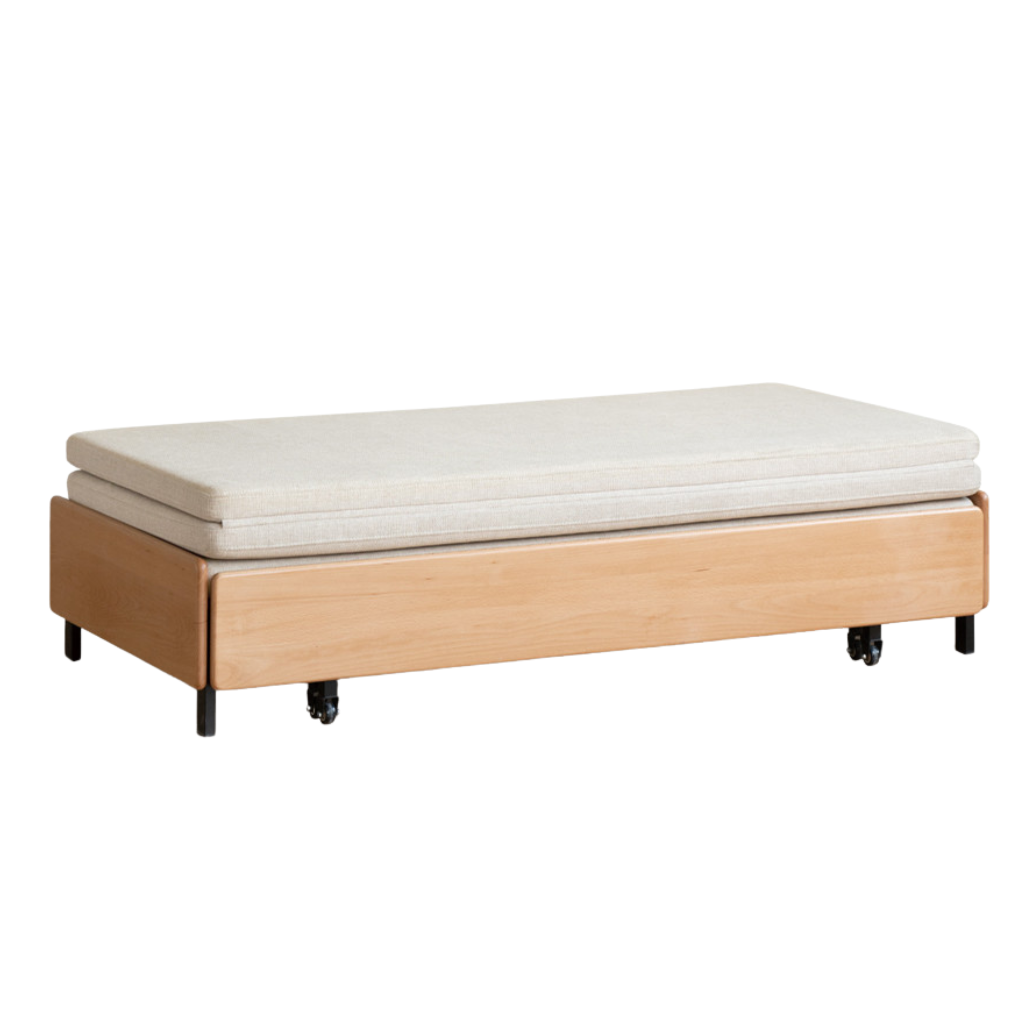 Oak Solid Wood Sofa Bed Folding Sit-sleeping Pull-out Bed.