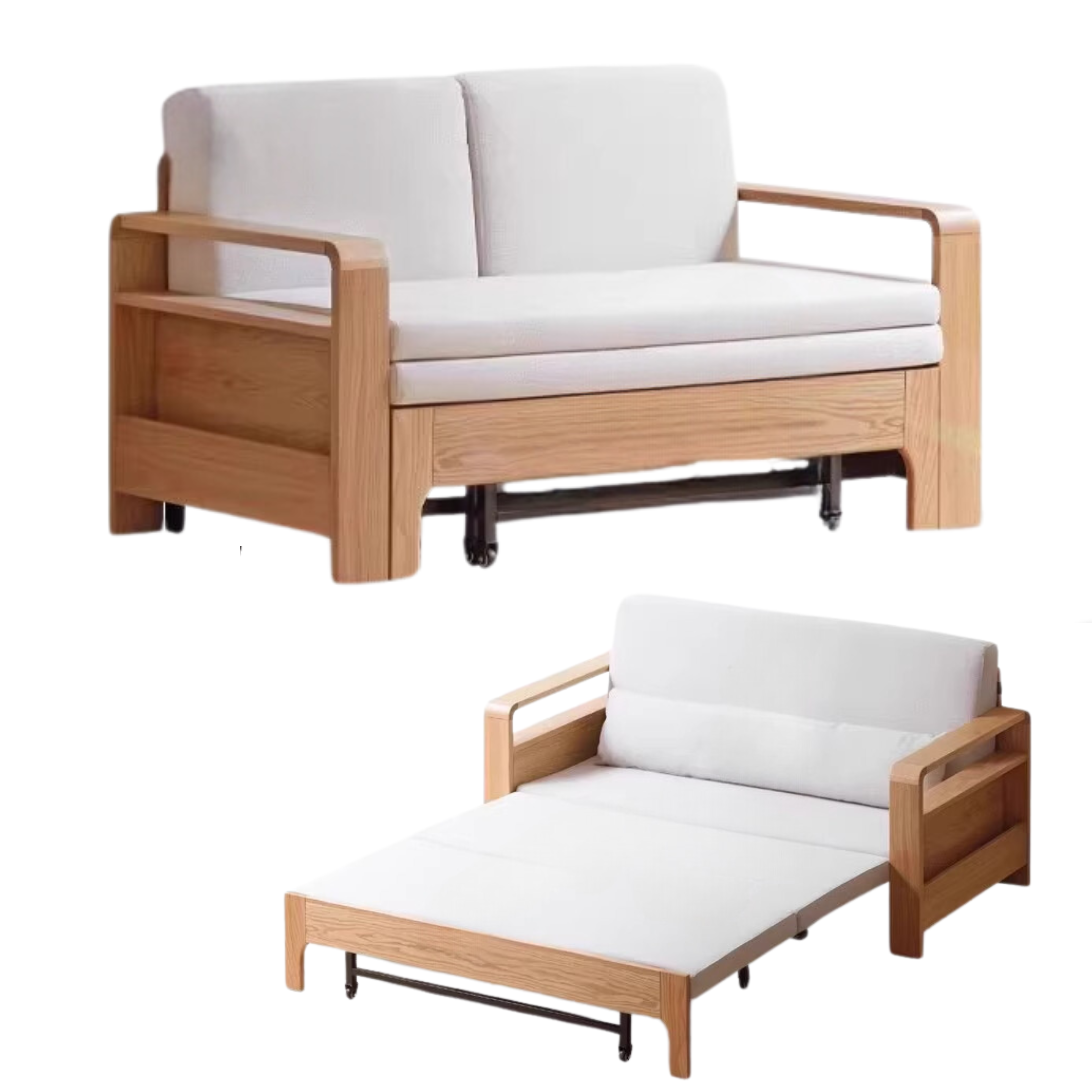 Oak Solid Wood Multi-function Sleeper Sofa.