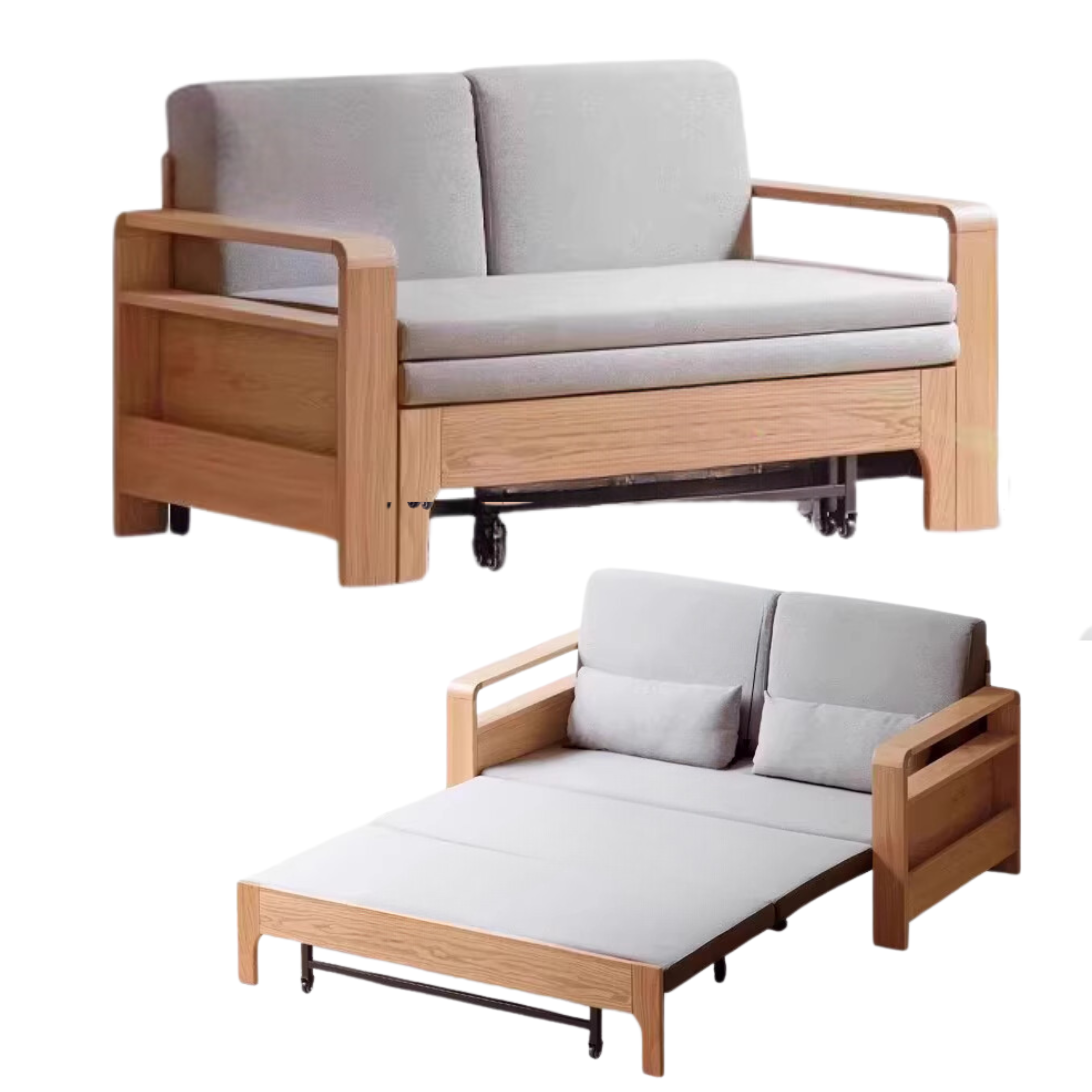 Oak Solid Wood Multi-function Sleeper Sofa.
