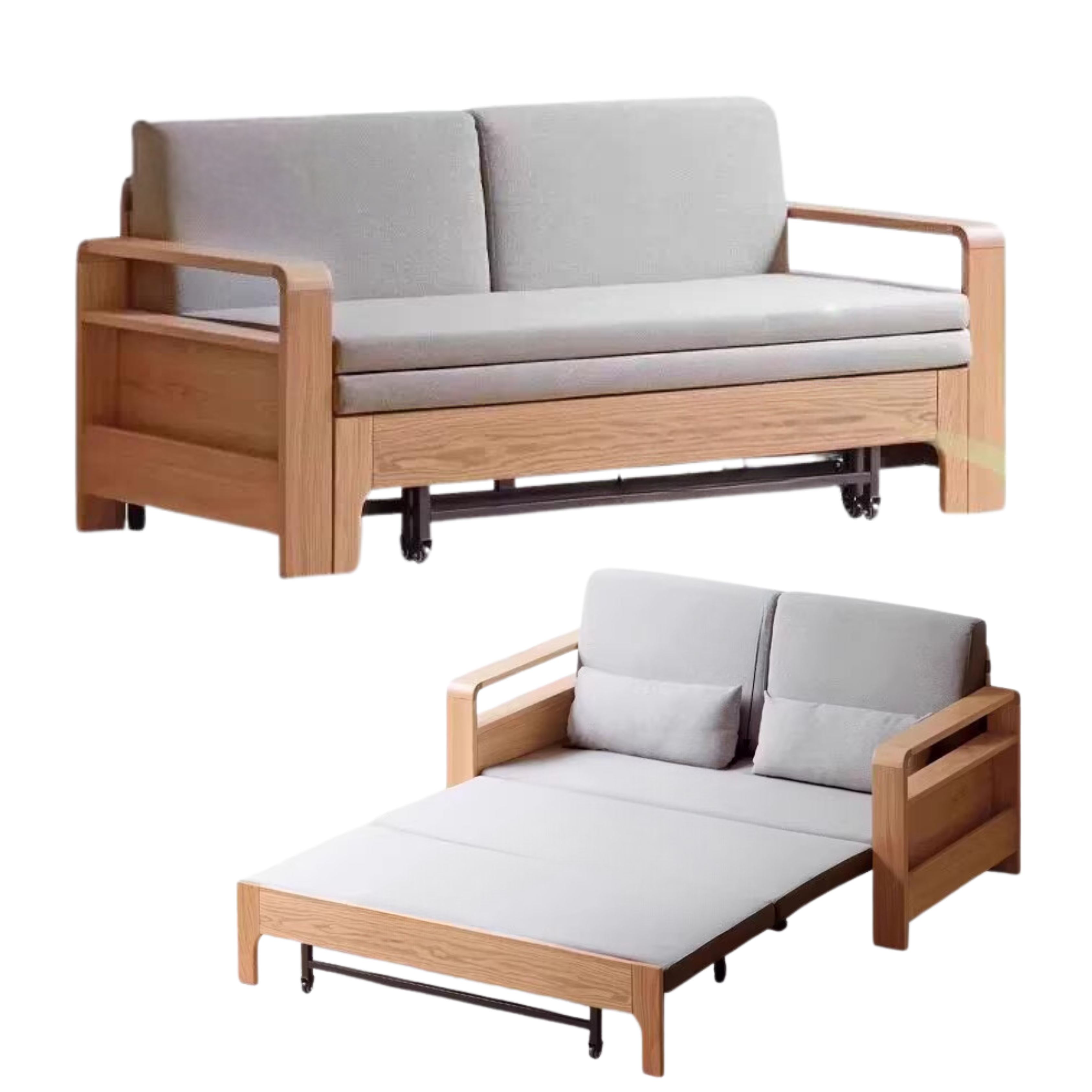 Oak Solid Wood Multi-function Sleeper Sofa.