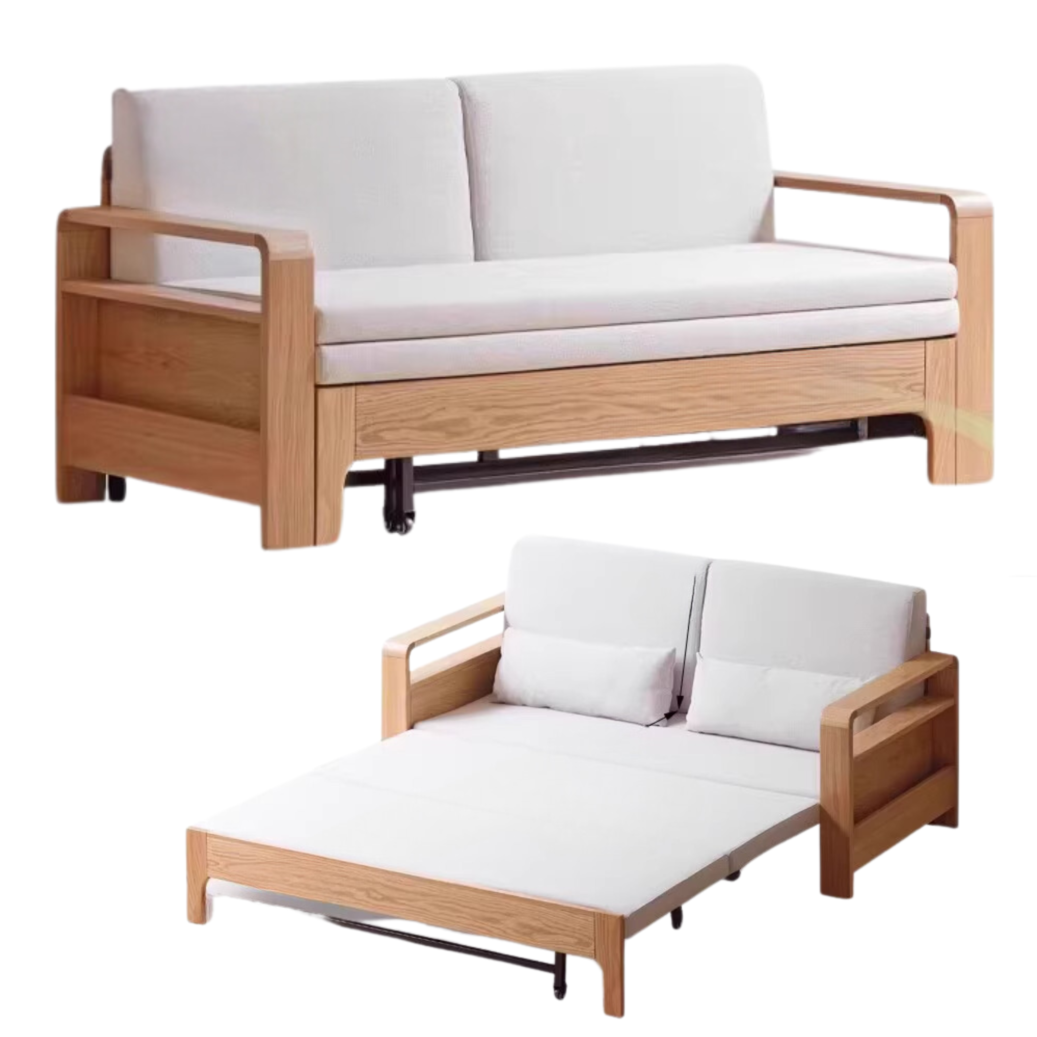 Oak Solid Wood Multi-function Sleeper Sofa.